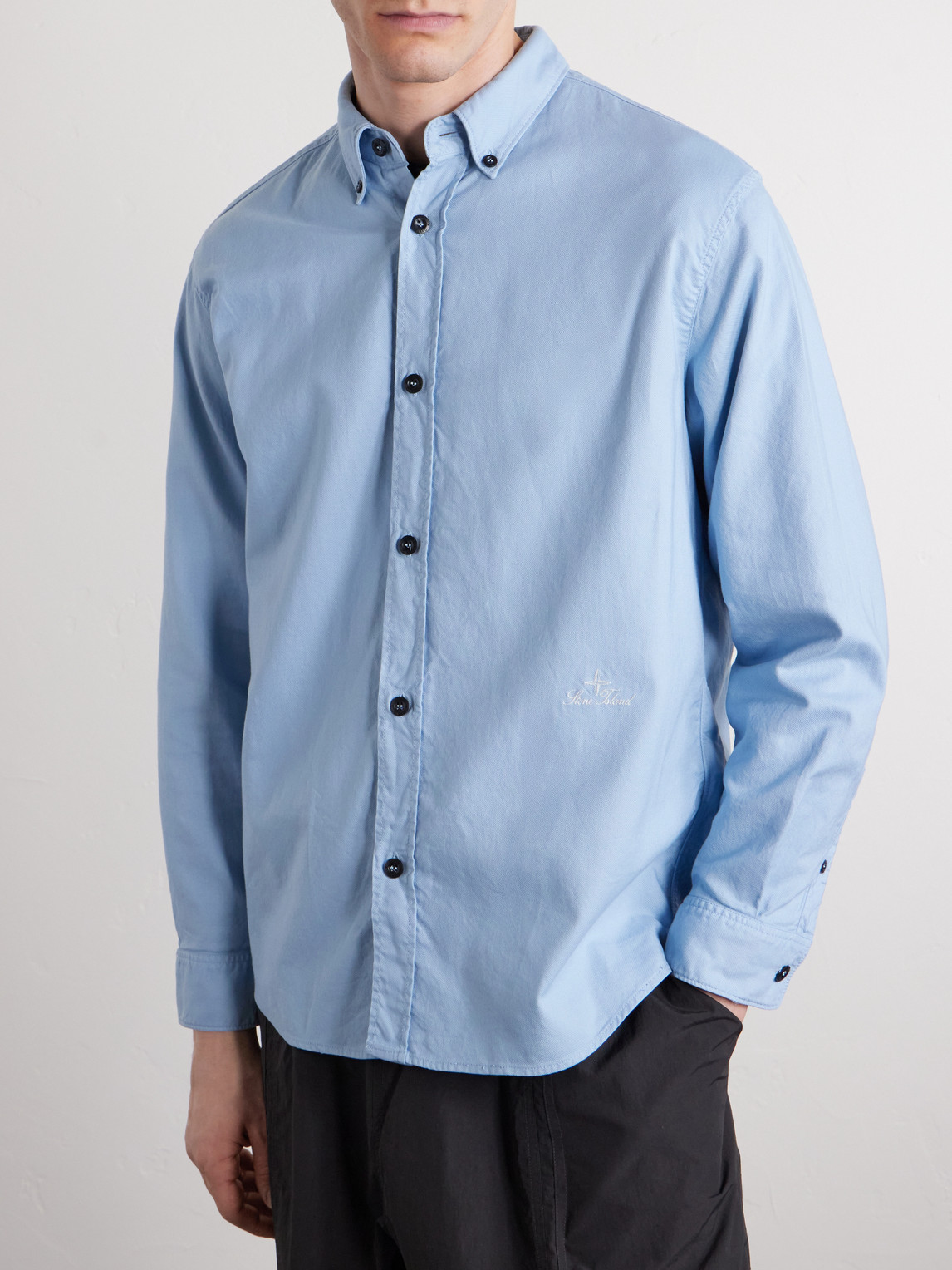 Button-Down Collar Logo-Embroidered Organic Cotton-Tela Shirt