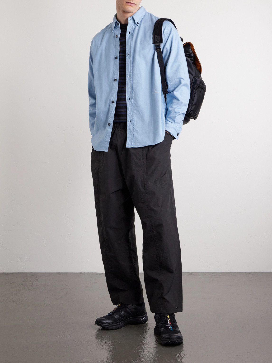 Button-Down Collar Logo-Embroidered Organic Cotton-Tela Shirt