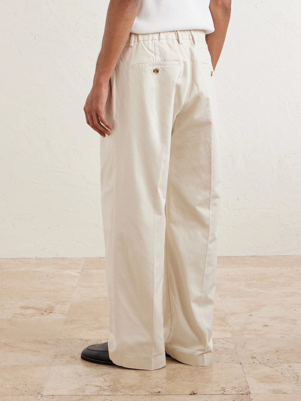 Kay 1420 Wide-Leg Pleated Organic Cotton-Blend Twill Trousers