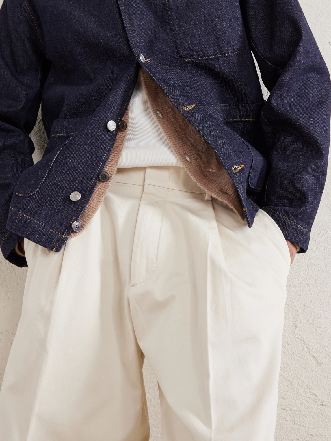 Kay 1420 Wide-Leg Pleated Organic Cotton-Blend Twill Trousers