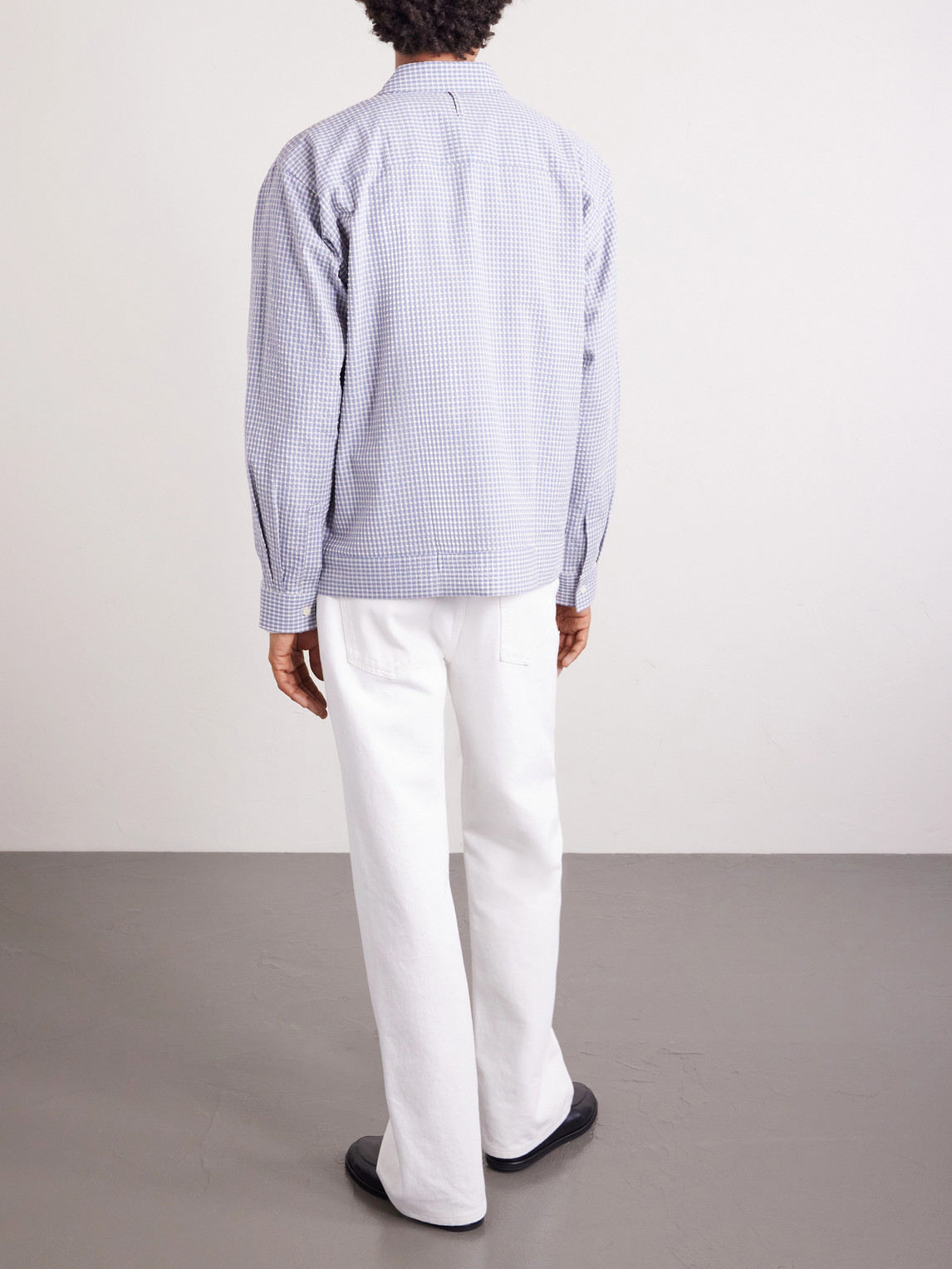 Reed 50057 Checked Organic Cotton-Blend Seersucker Shirt