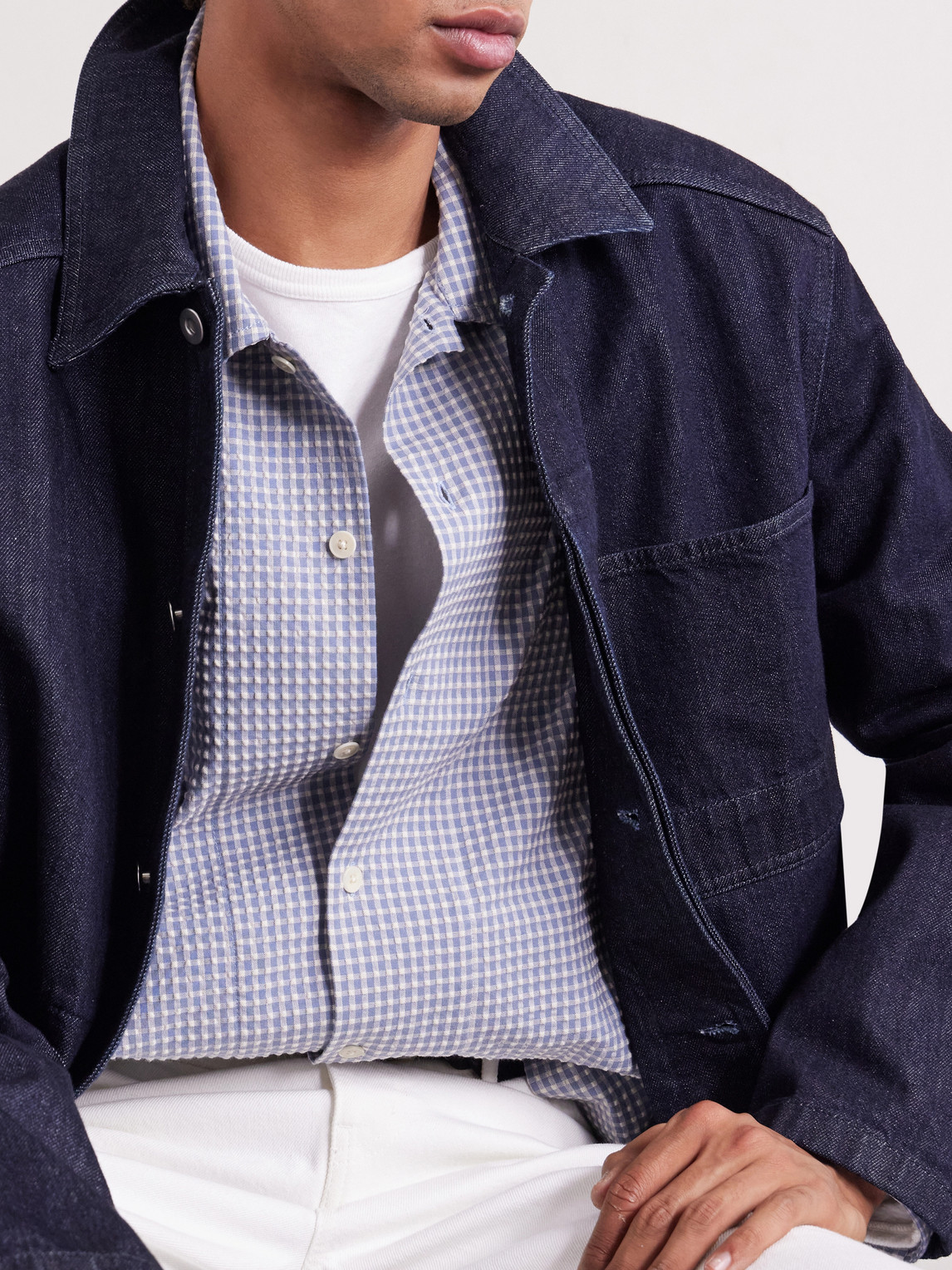 Reed 50057 Checked Organic Cotton-Blend Seersucker Shirt