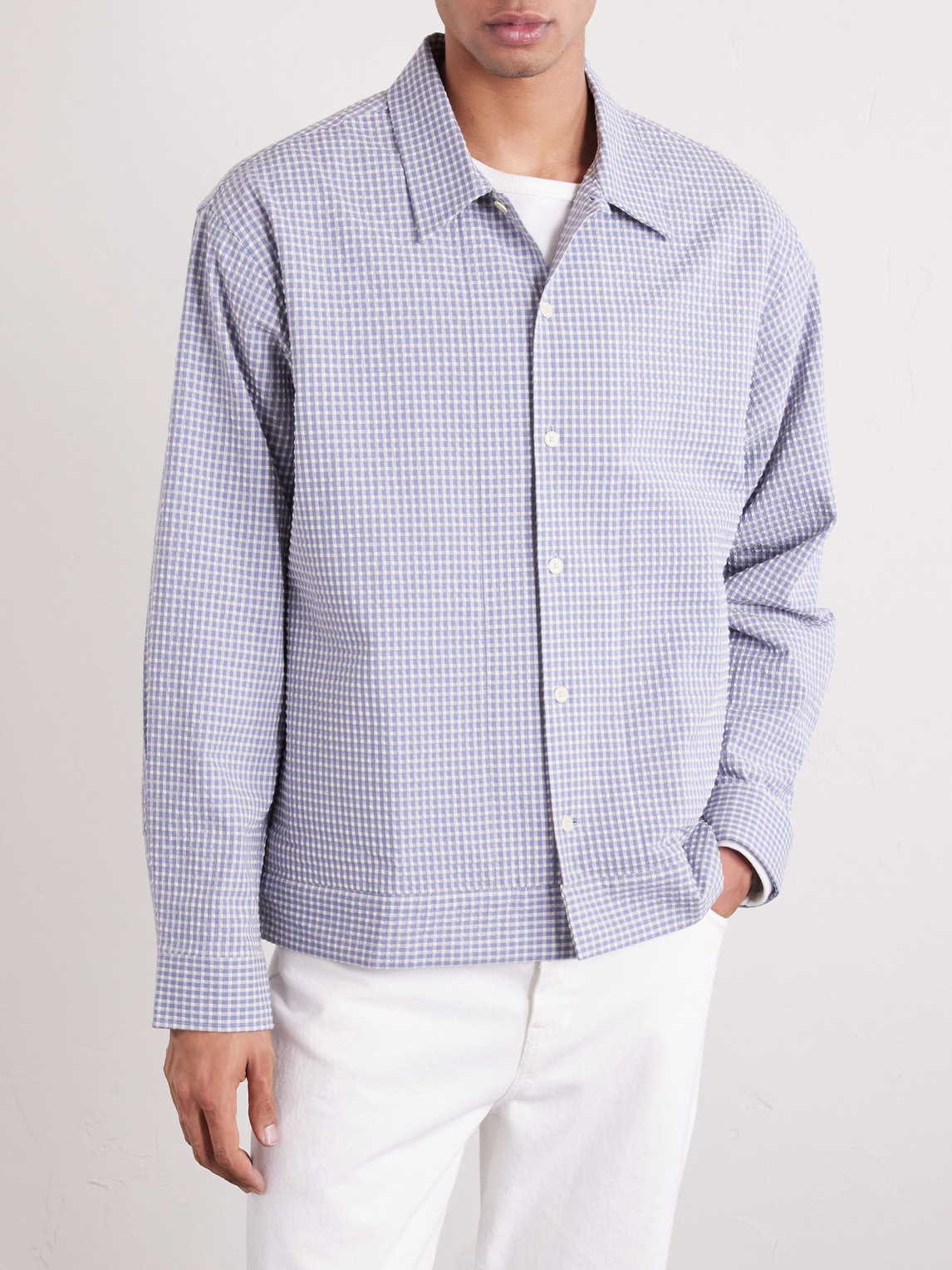 Reed 50057 Checked Organic Cotton-Blend Seersucker Shirt
