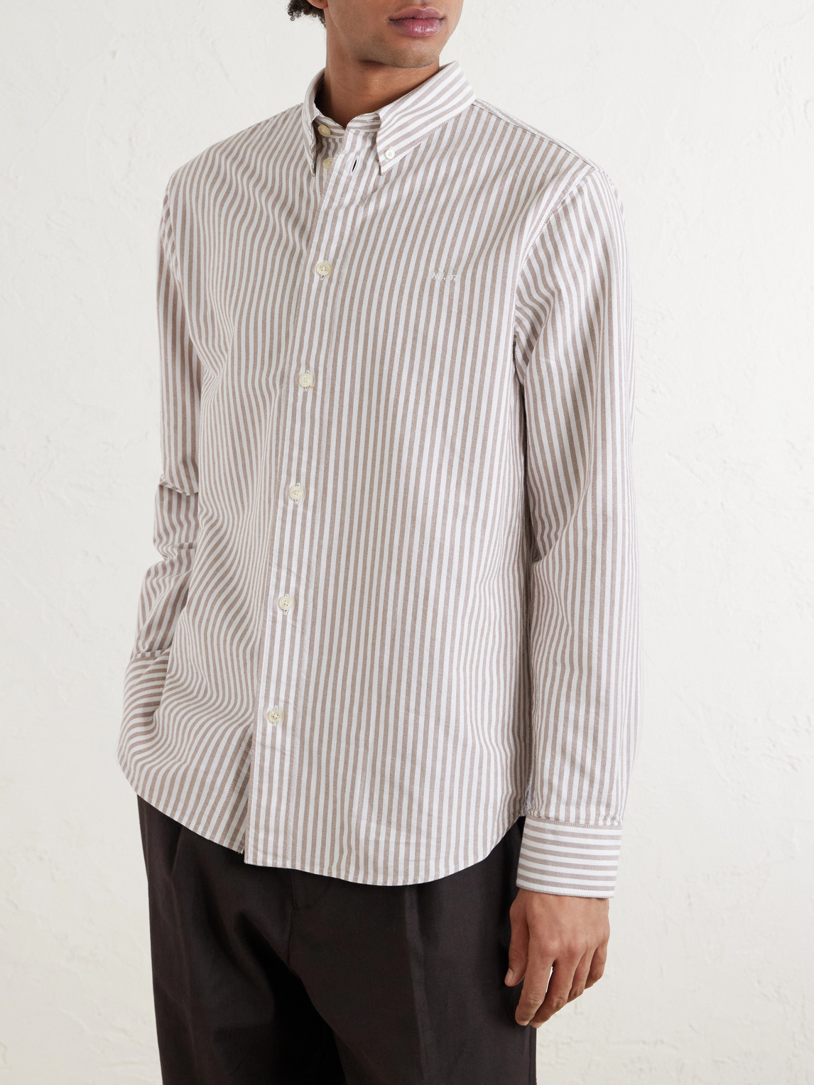 Colby 5910 Button-Down Collar Logo-Embroidered Striped Organic Cotton Shirt