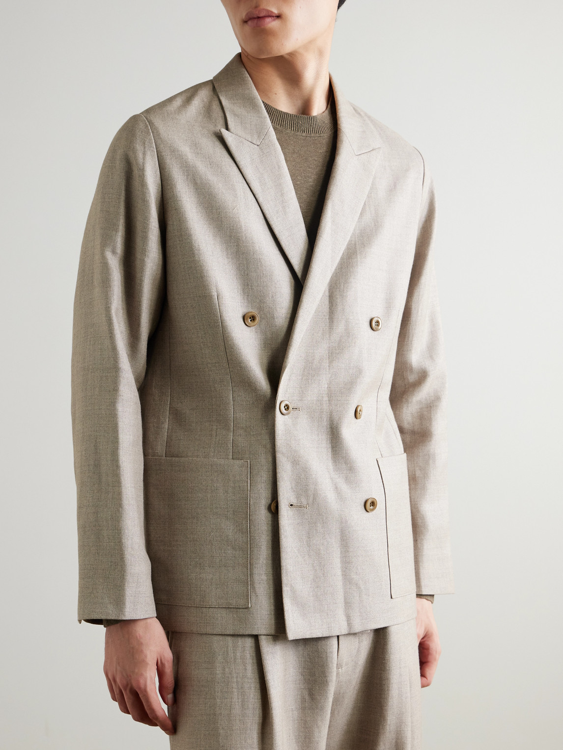 Jordin 10027 Double-Breasted Linen And Wool-Blend Suit Jacket
