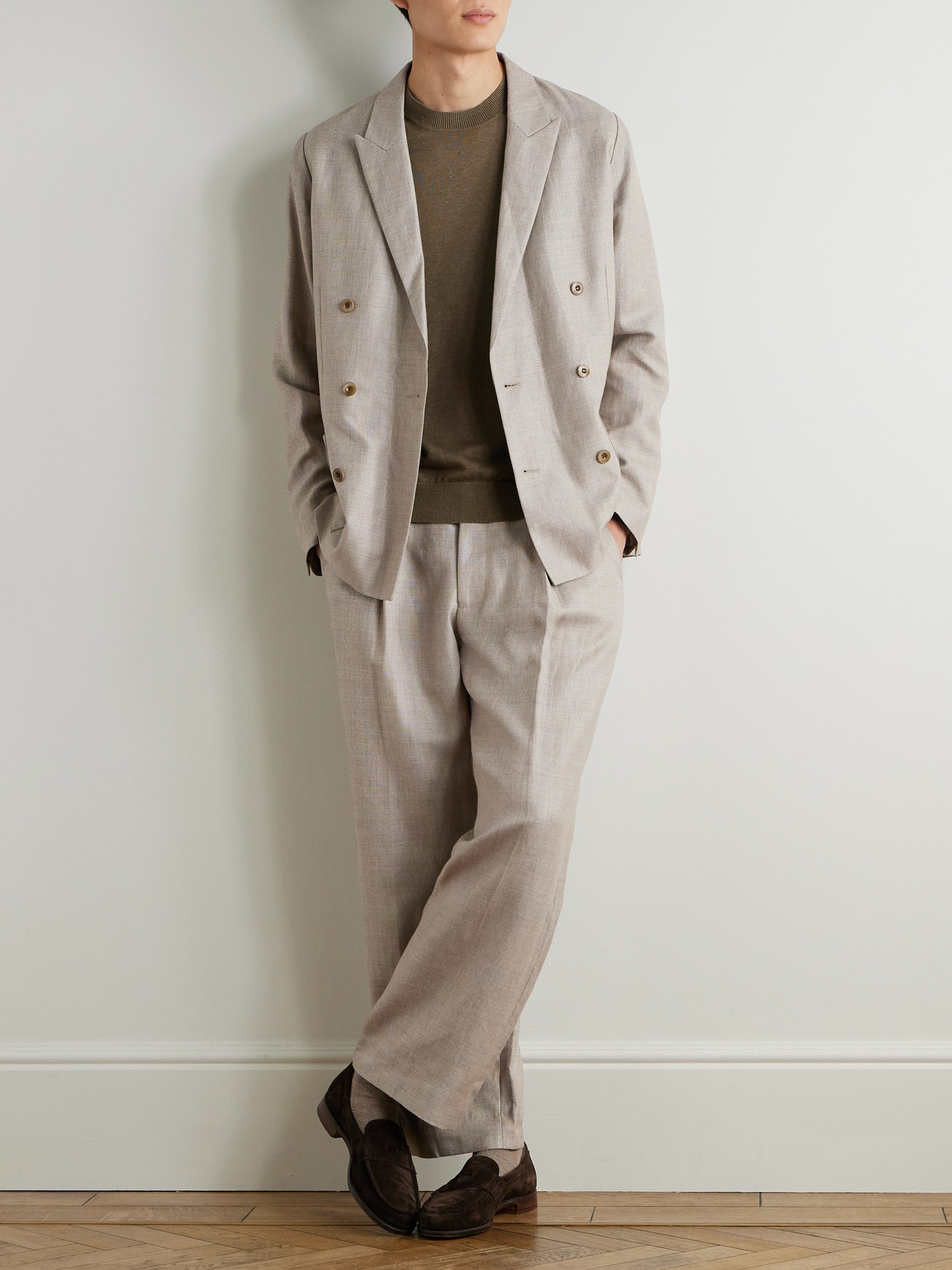 Jordin 10027 Double-Breasted Linen And Wool-Blend Suit Jacket