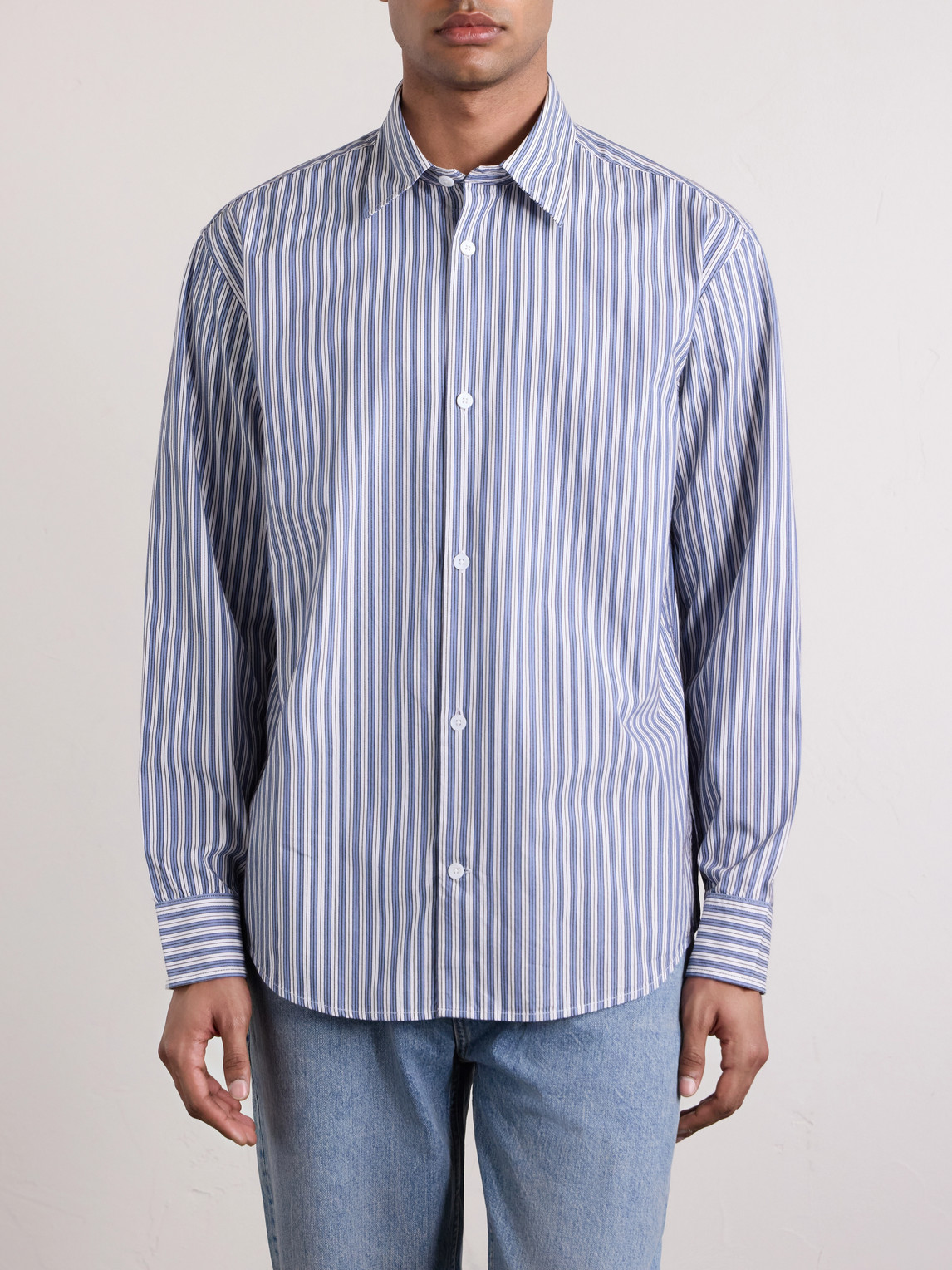  Nn07 - Striped Cotton Shirt - Men - Blue - S 