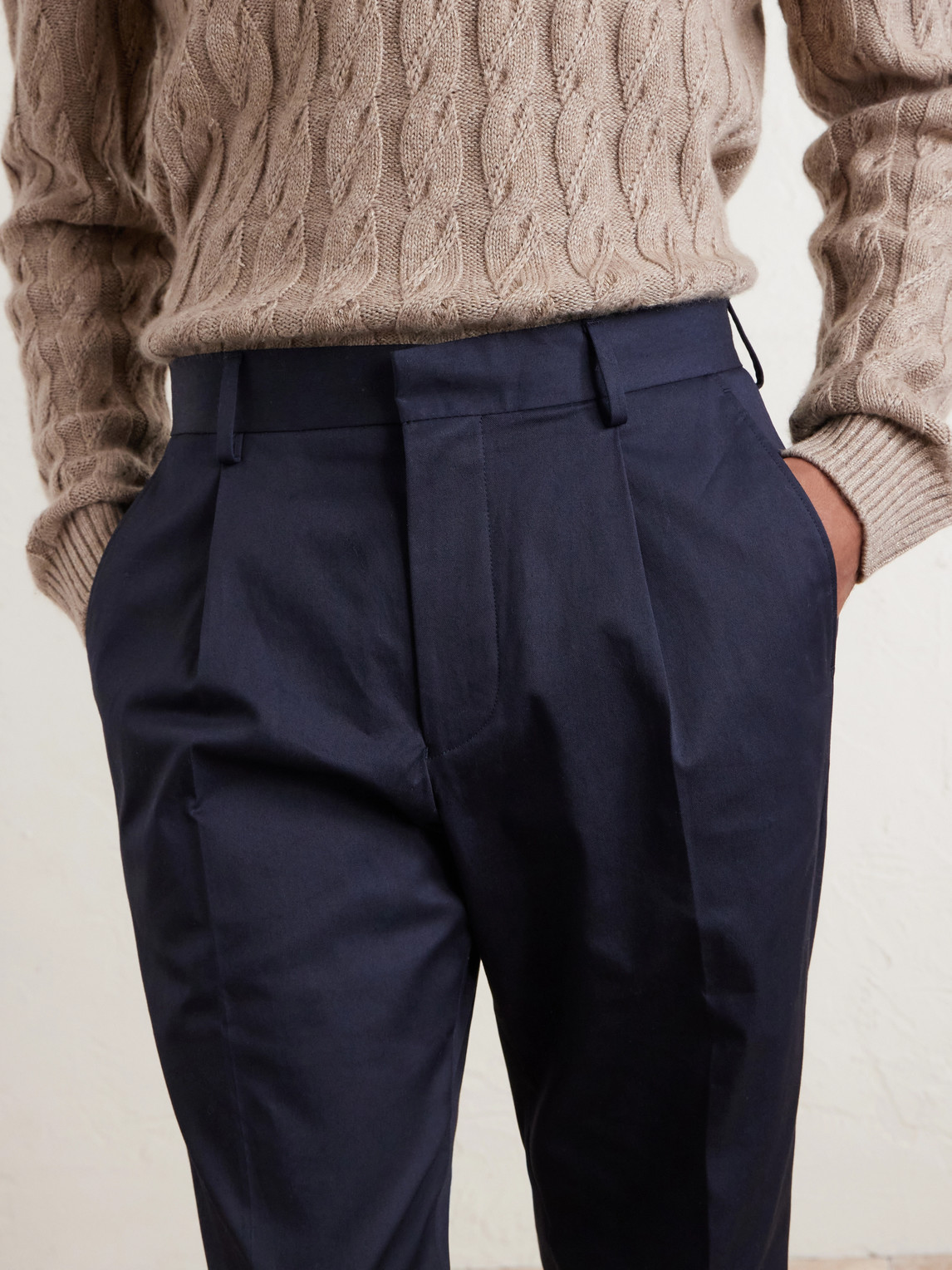 Tapered Pleated Organic Cotton-Blend Twill Trousers