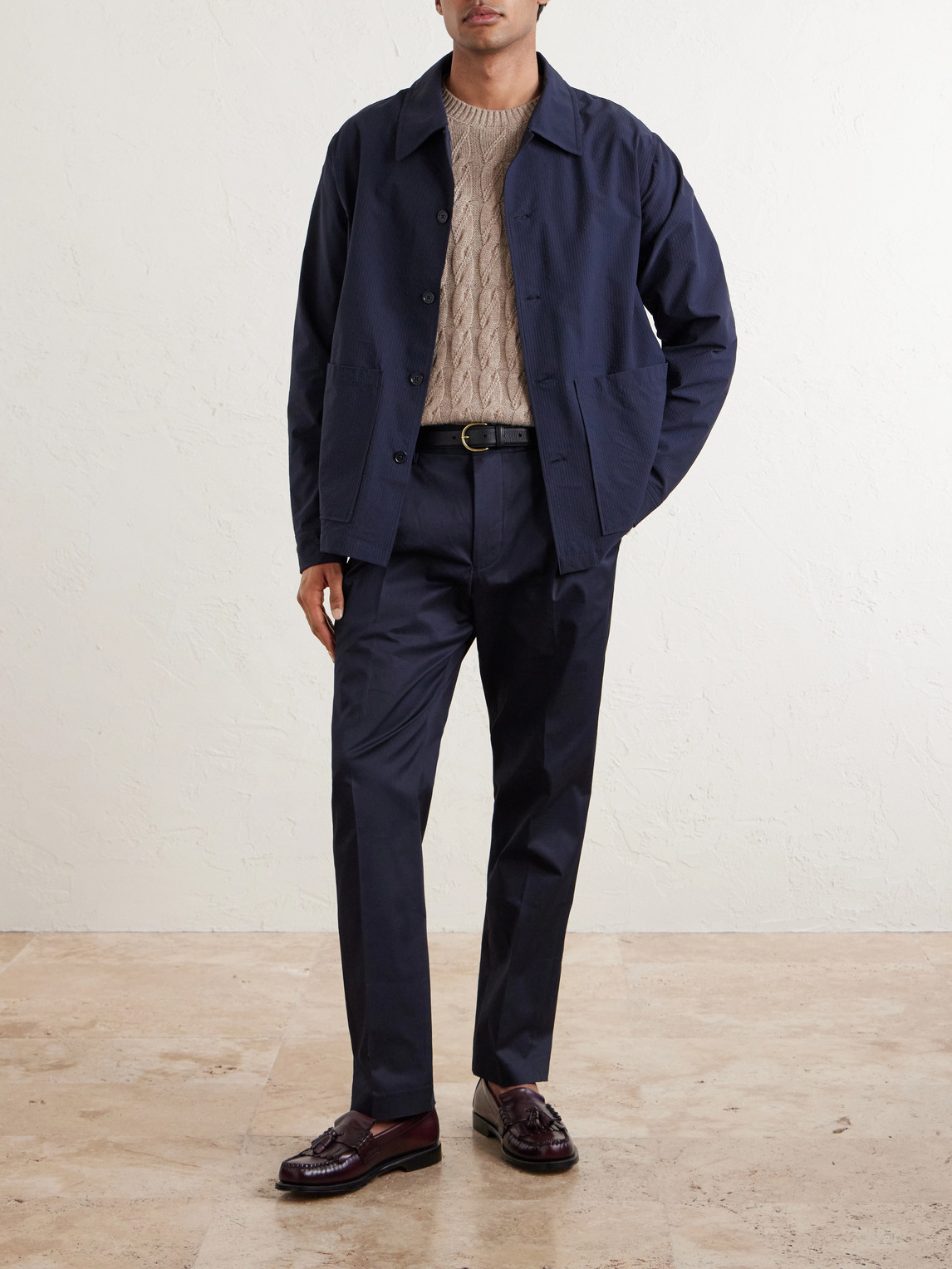 Tapered Pleated Organic Cotton-Blend Twill Trousers