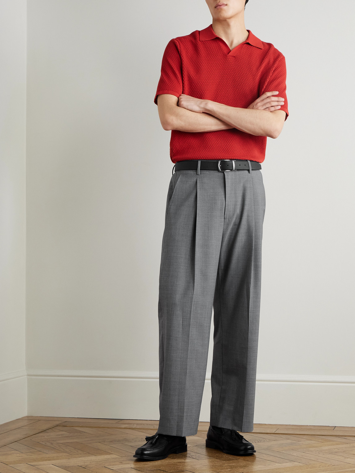 Kay 10037 Wide-Leg Pleated Woven Trousers