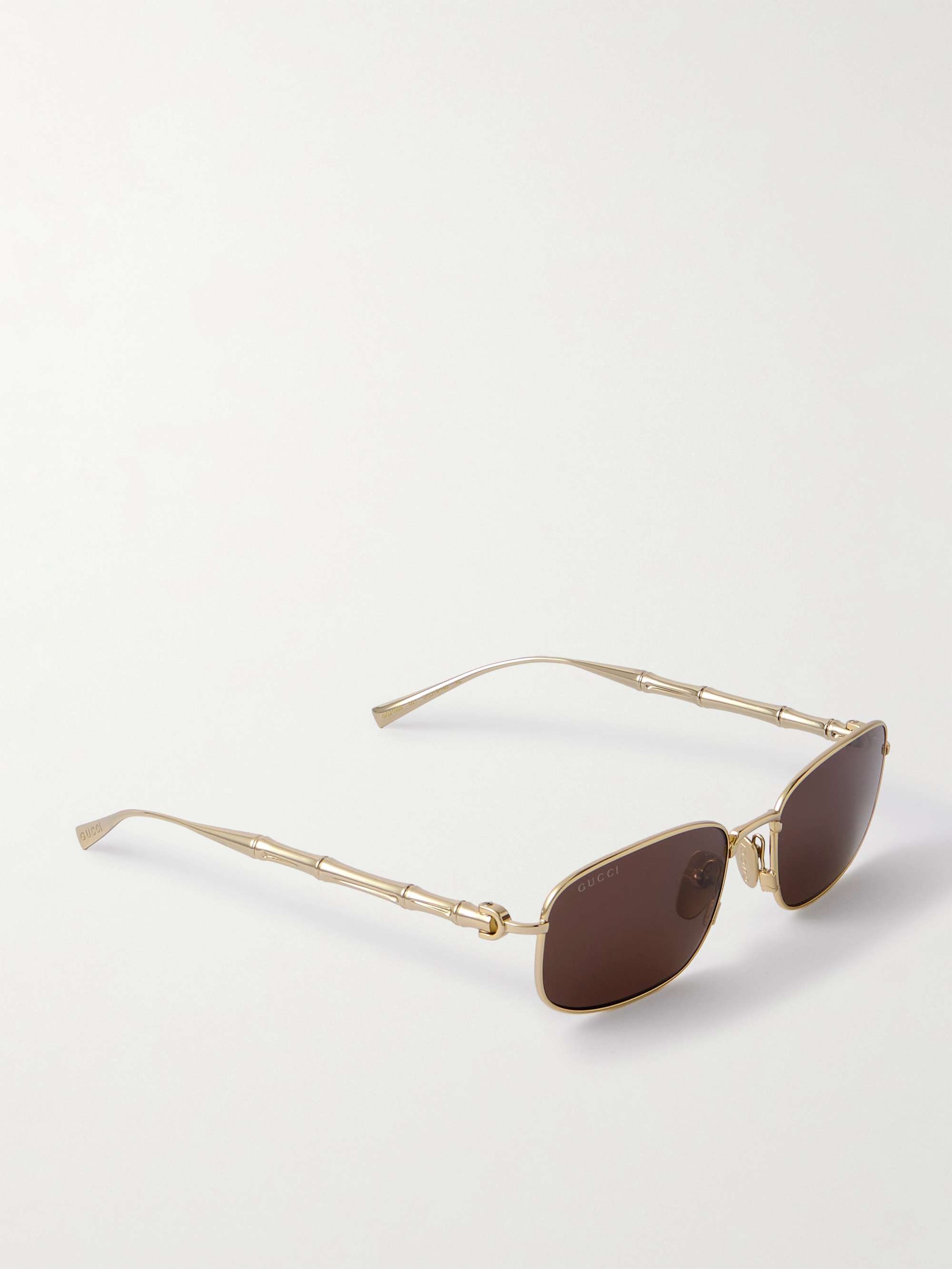 GUCCI EYEWEAR Bamboo Rectangular-Frame Gold-Tone Sunglasses for