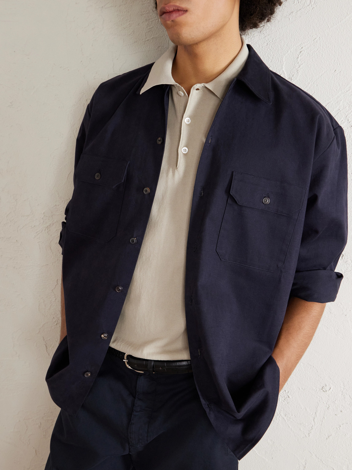 Canali Off-white Cotton And Silk Regular Fit Polo Shirt With Microstucture In Neutral