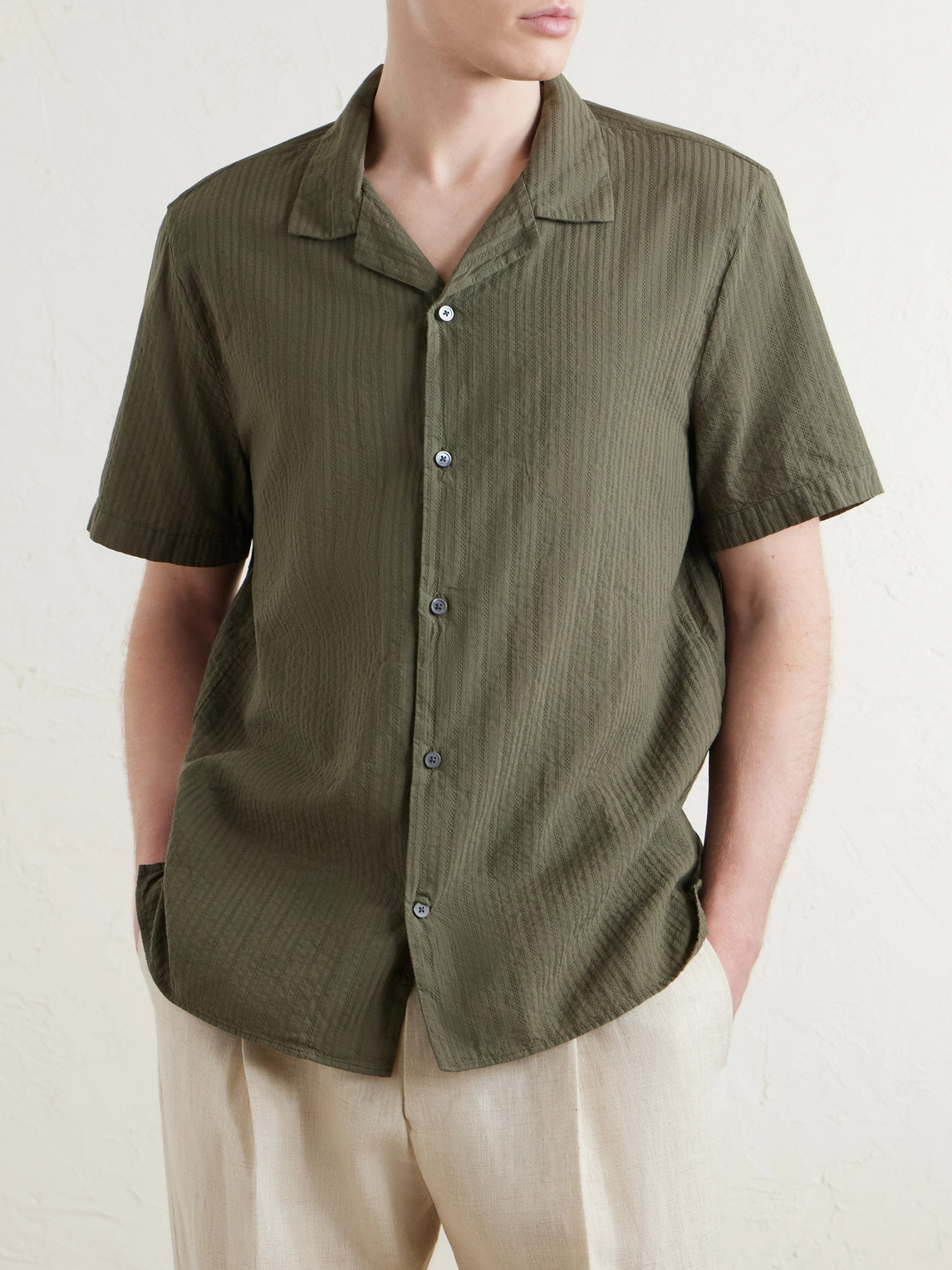  Mr P. - Camp-collar Embroidered Cotton Shirt - Men - Green - Xs 