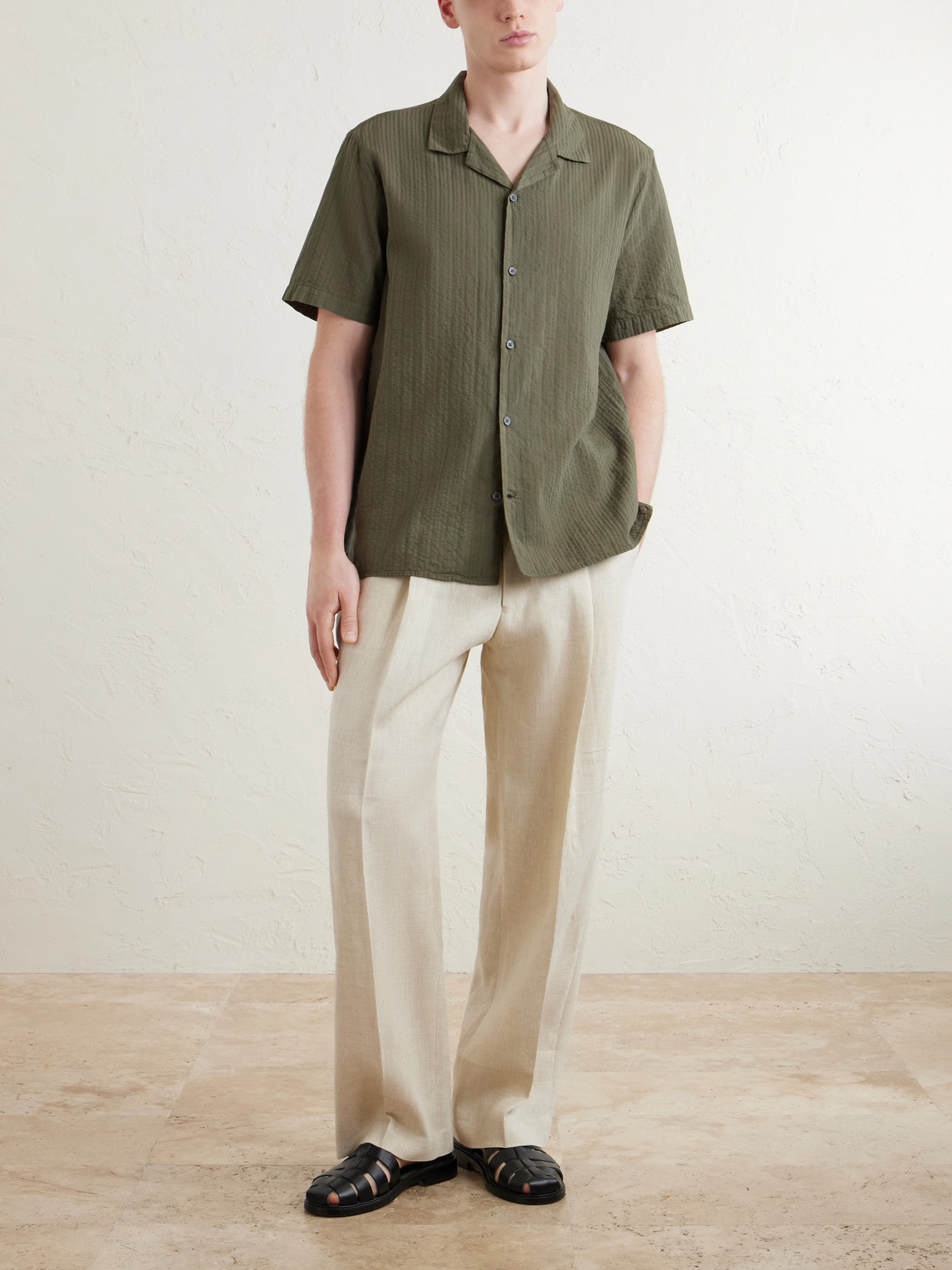 Mr P. - Camp-Collar Embroidered Cotton Shirt