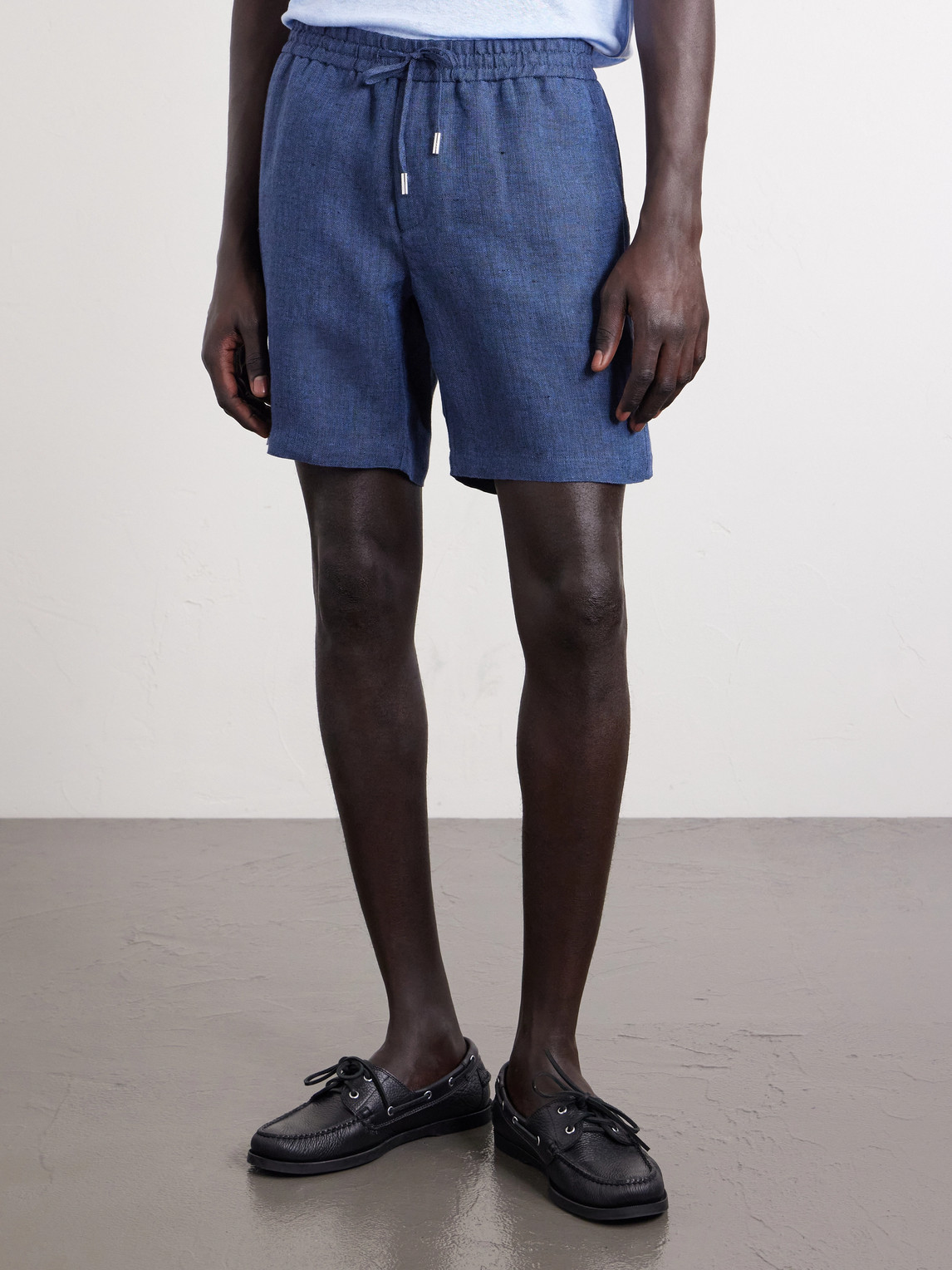  Mr P. - Straight-leg Herringbone Linen Shorts - Men - Blue - 28 