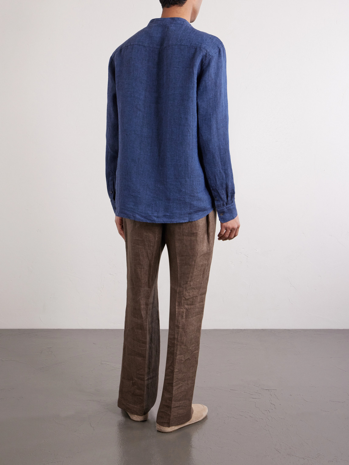  Mr P. - Herringbone Linen Shirt - Men - Blue - Xs 