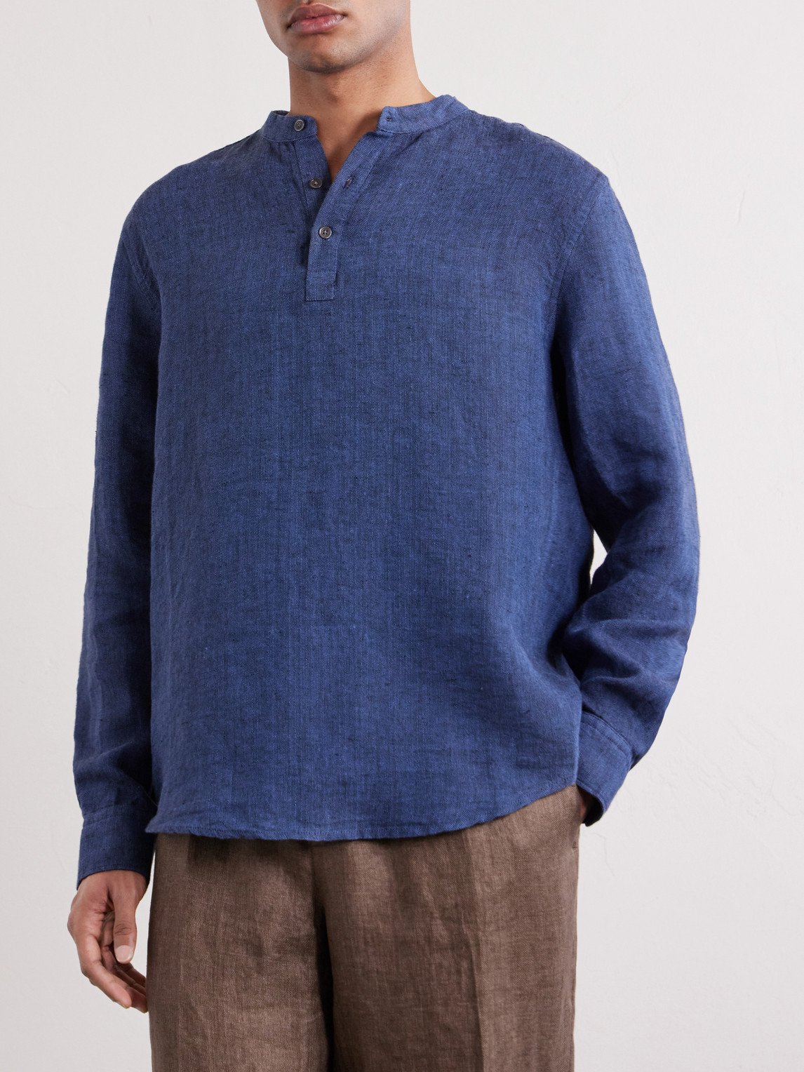  Mr P. - Herringbone Linen Shirt - Men - Blue - Xs 