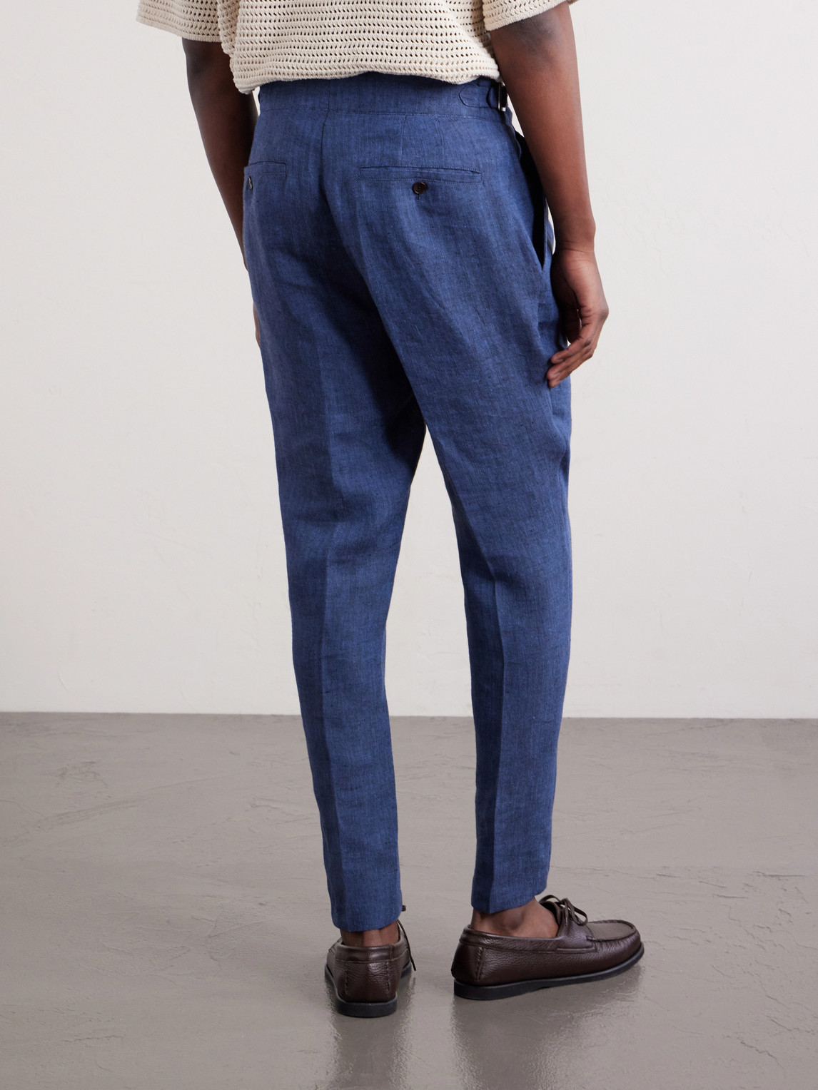 Mr P. - Steve Tapered Pleated Herringbone Linen Trousers