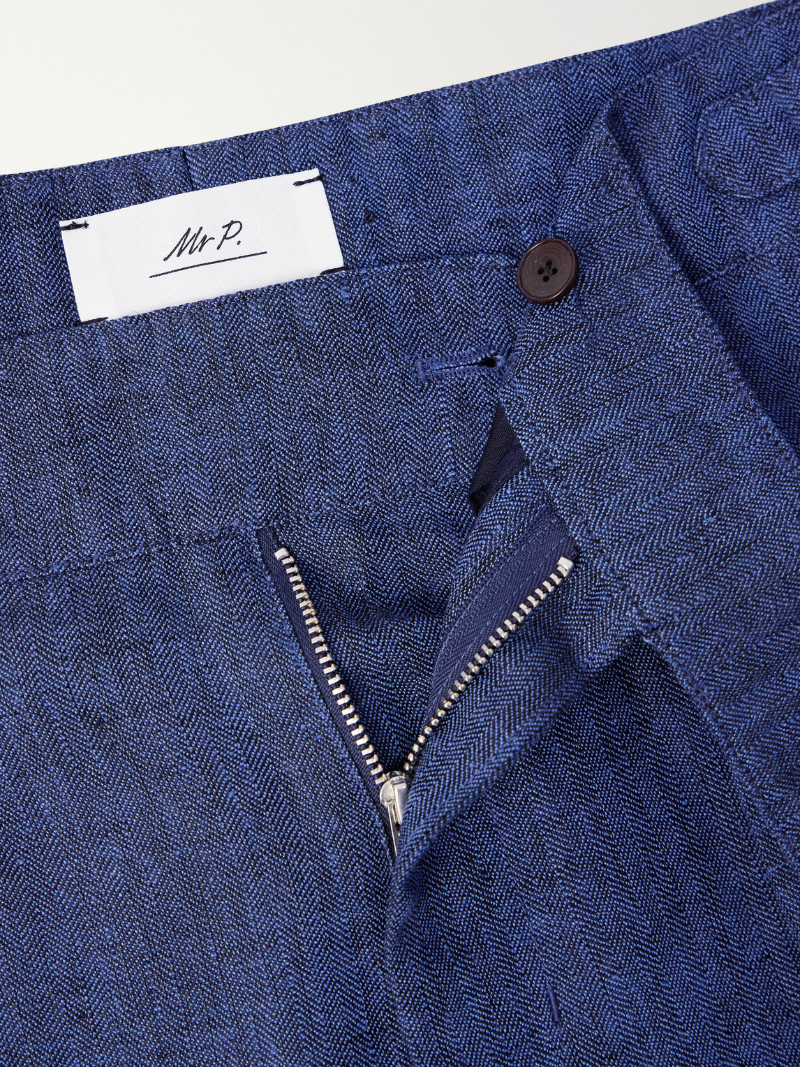 Mr P. - Steve Tapered Pleated Herringbone Linen Trousers