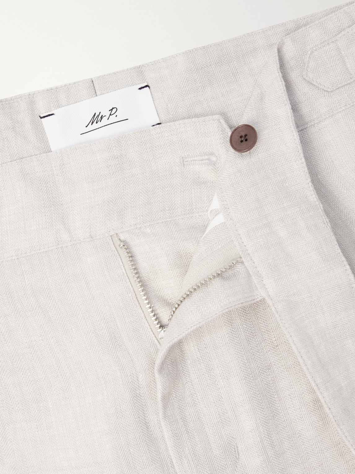 Mr P. - Steve Tapered Pleated Herringbone Linen Trousers