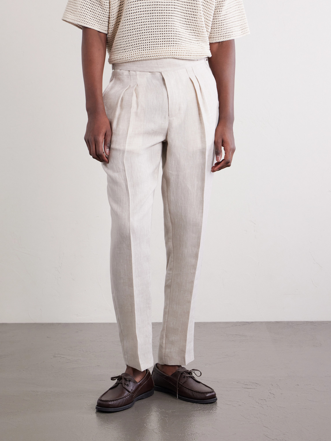  Mr P. - Steve Tapered Pleated Herringbone Linen Trousers - Men - Neutrals - 28 