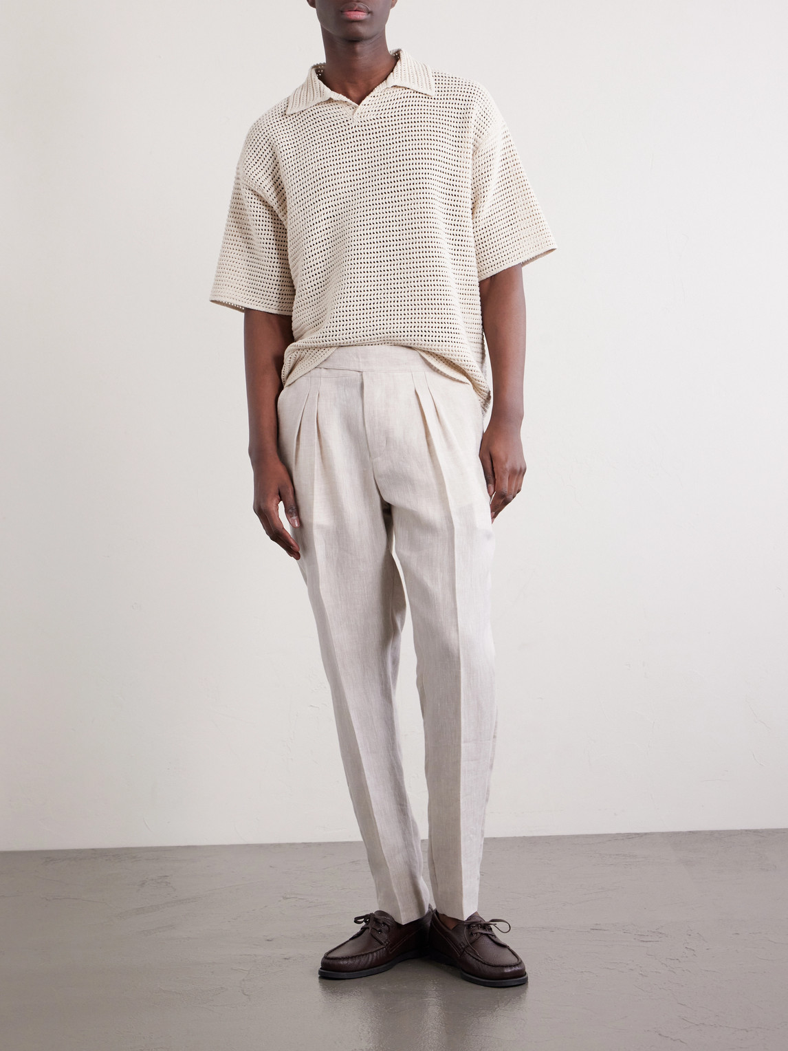 Mr P. - Steve Tapered Pleated Herringbone Linen Trousers