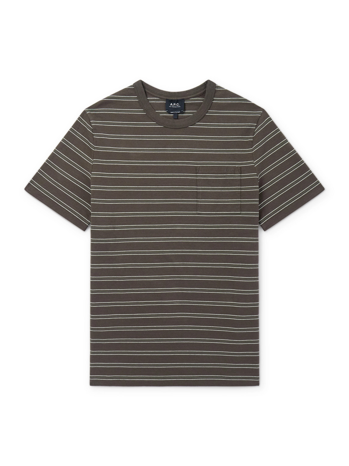 Apc Logo-embroidered Striped Organic And Recycled Cotton-jersey T-shirt In Brown