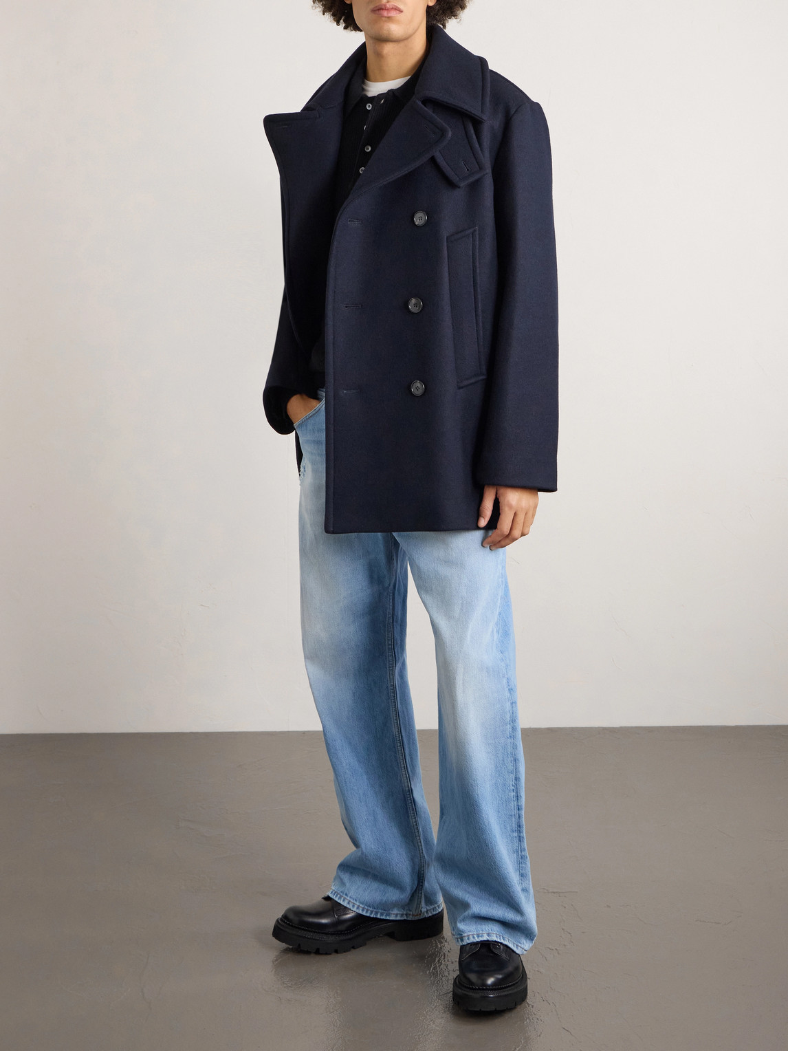 Apc Andy Double-breasted Wool-blend Coat In Blue