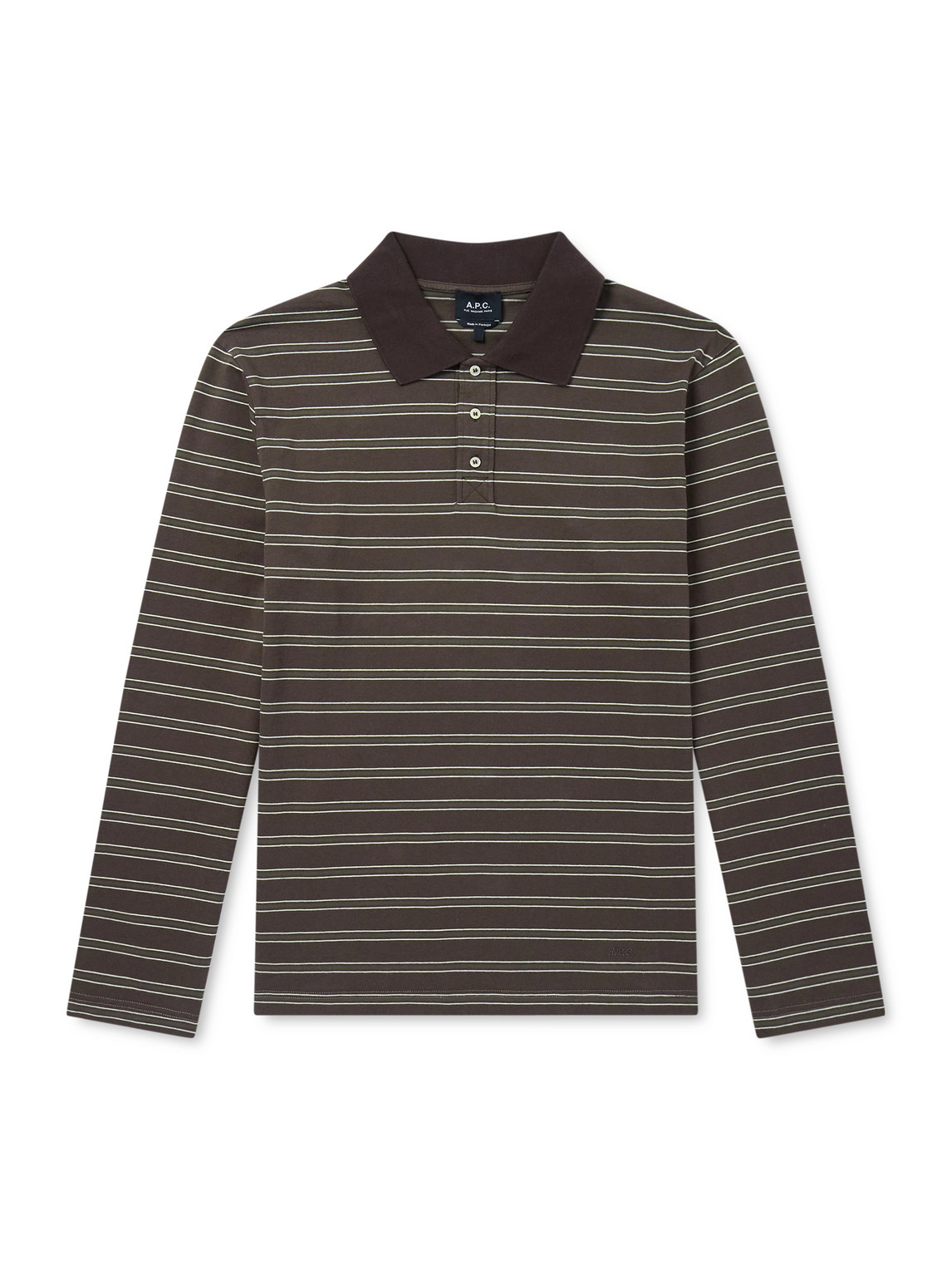 Apc Striped Organic Cotton-jersey Polo Shirt In Brown