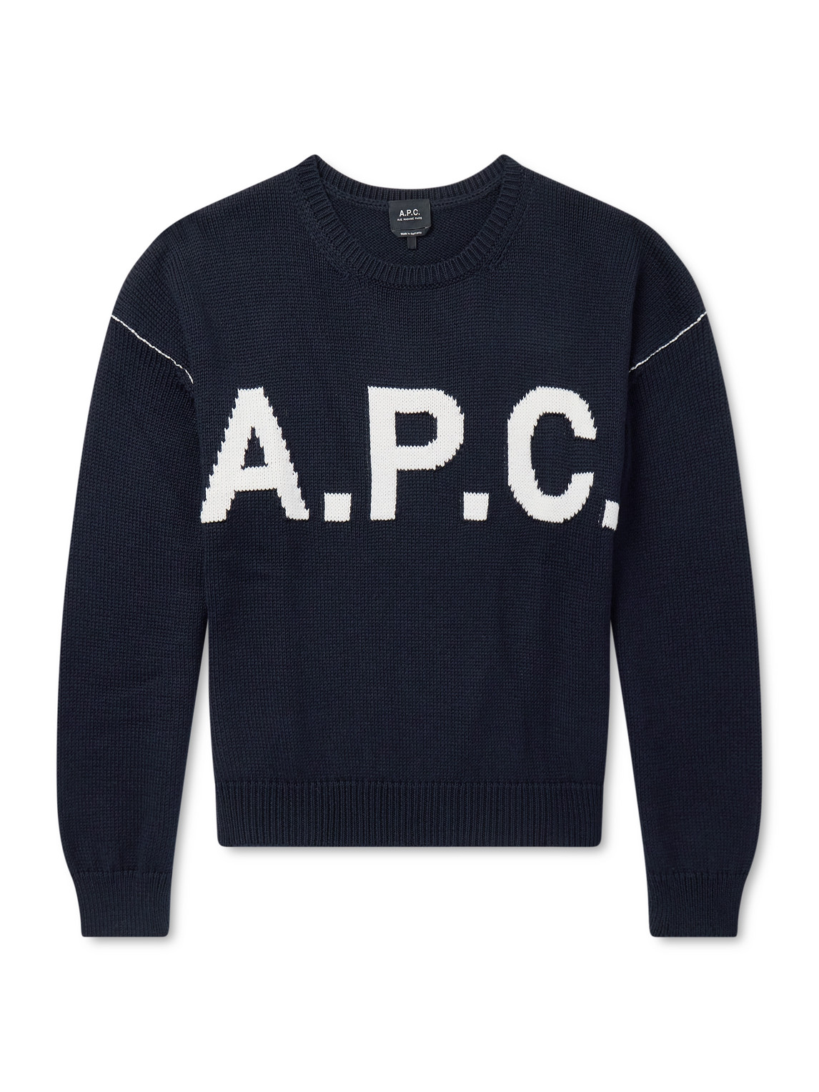 Apc Logo-intarsia Wool-blend Sweater In Blue