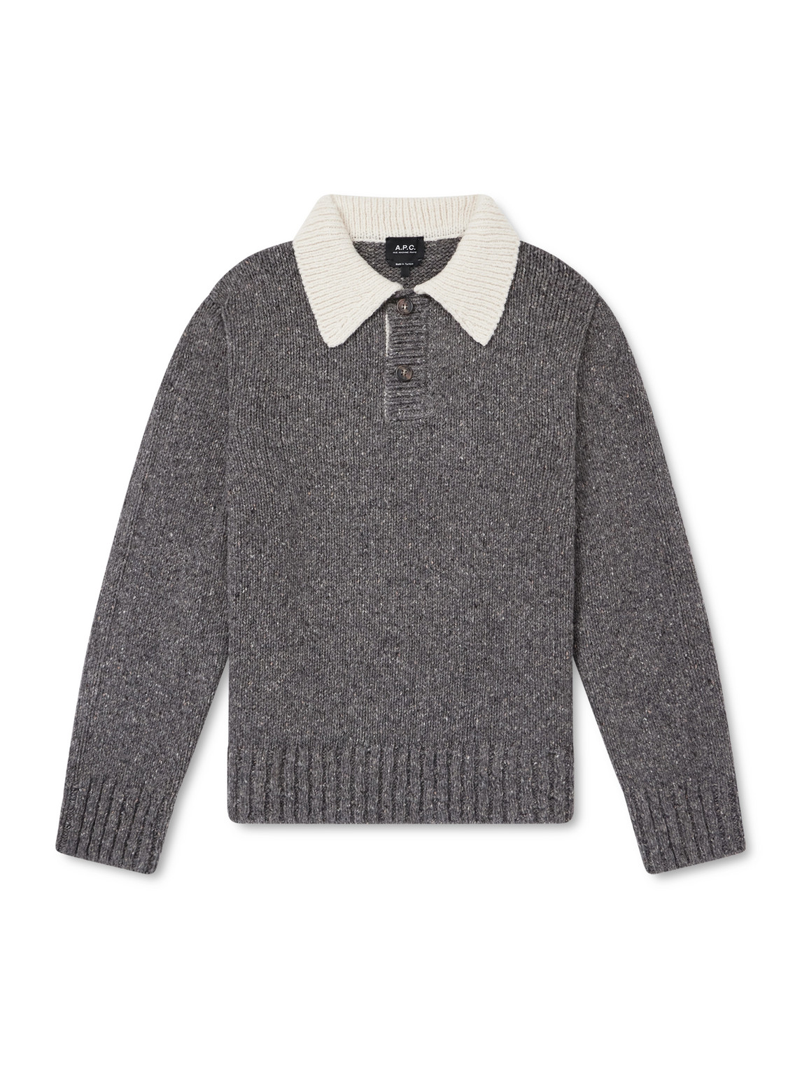 Apc Flecked Wool Polo Sweater In Gray