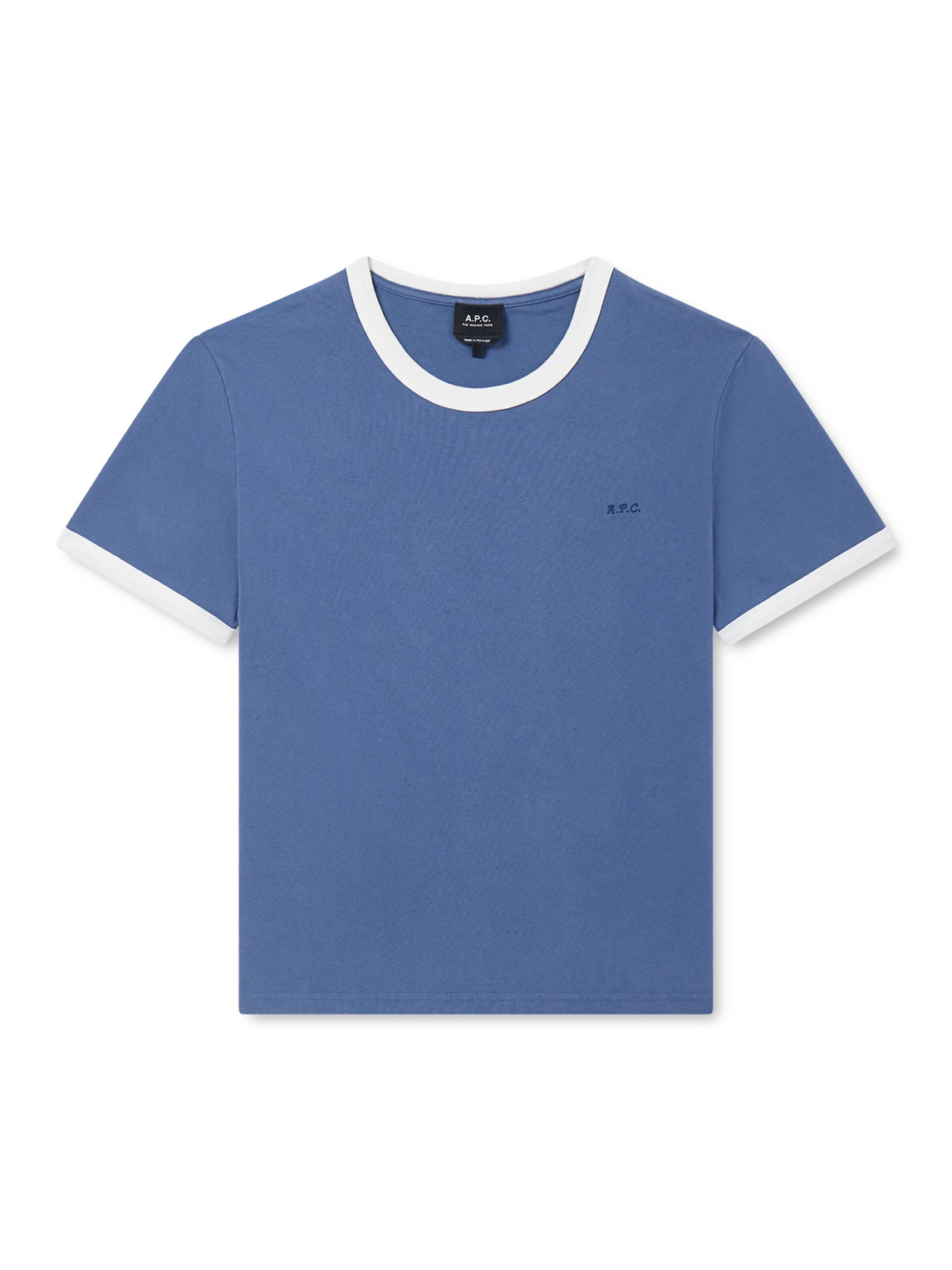 Apc Logo-embroidered Cotton-jersey T-shirt In Blue