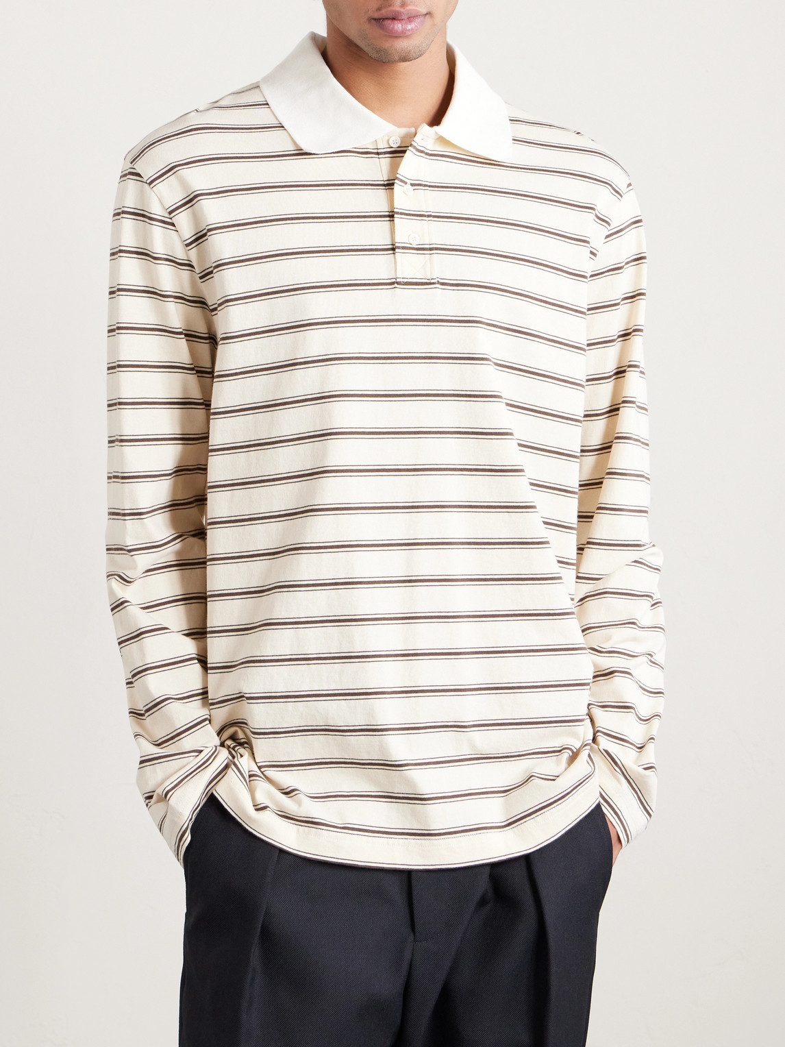 Apc Striped Organic Cotton-jersey Polo Shirt In Neutral