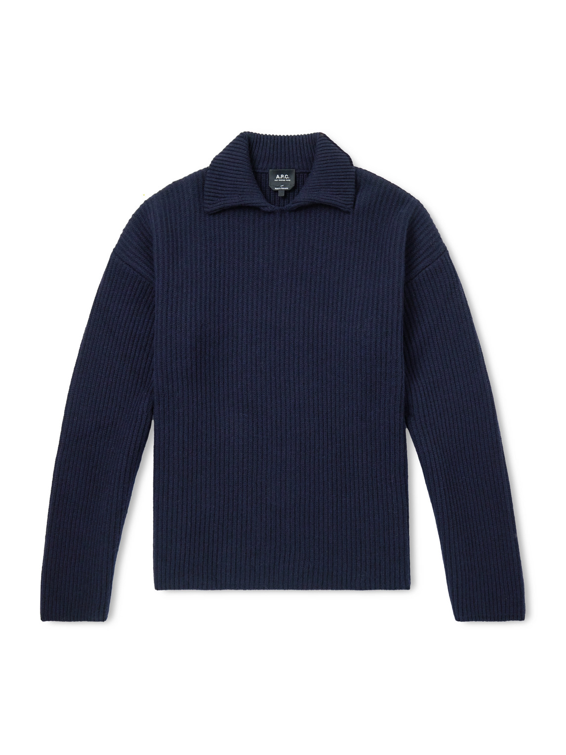Apc Oversized Ribbed Wool And Cashmere-blend Polo Sweater In Blue
