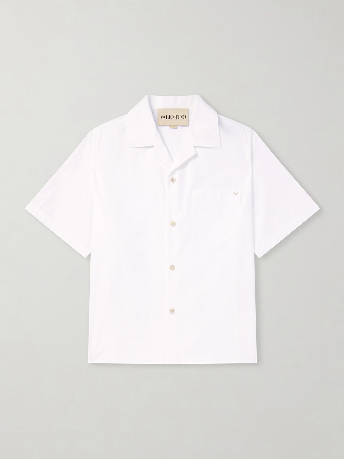 Valentino Garavani Camp-Collar Logo-Embellished Cotton-Poplin Shirt IT 48