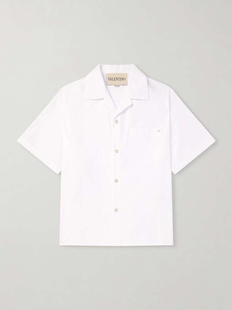 Valentino Garavani — Camp-Collar Logo-Embellished Cotton-Poplin Shirt