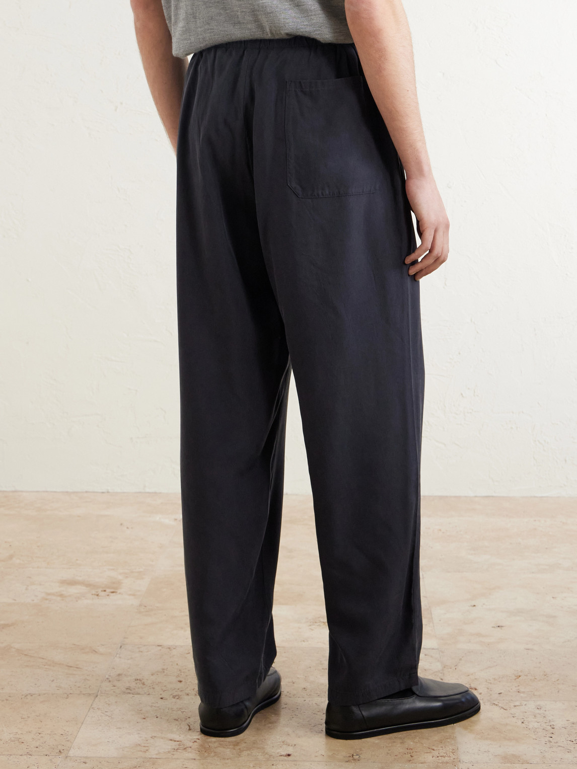 Straight-Leg Silk-Gabardine Drawstring Trousers