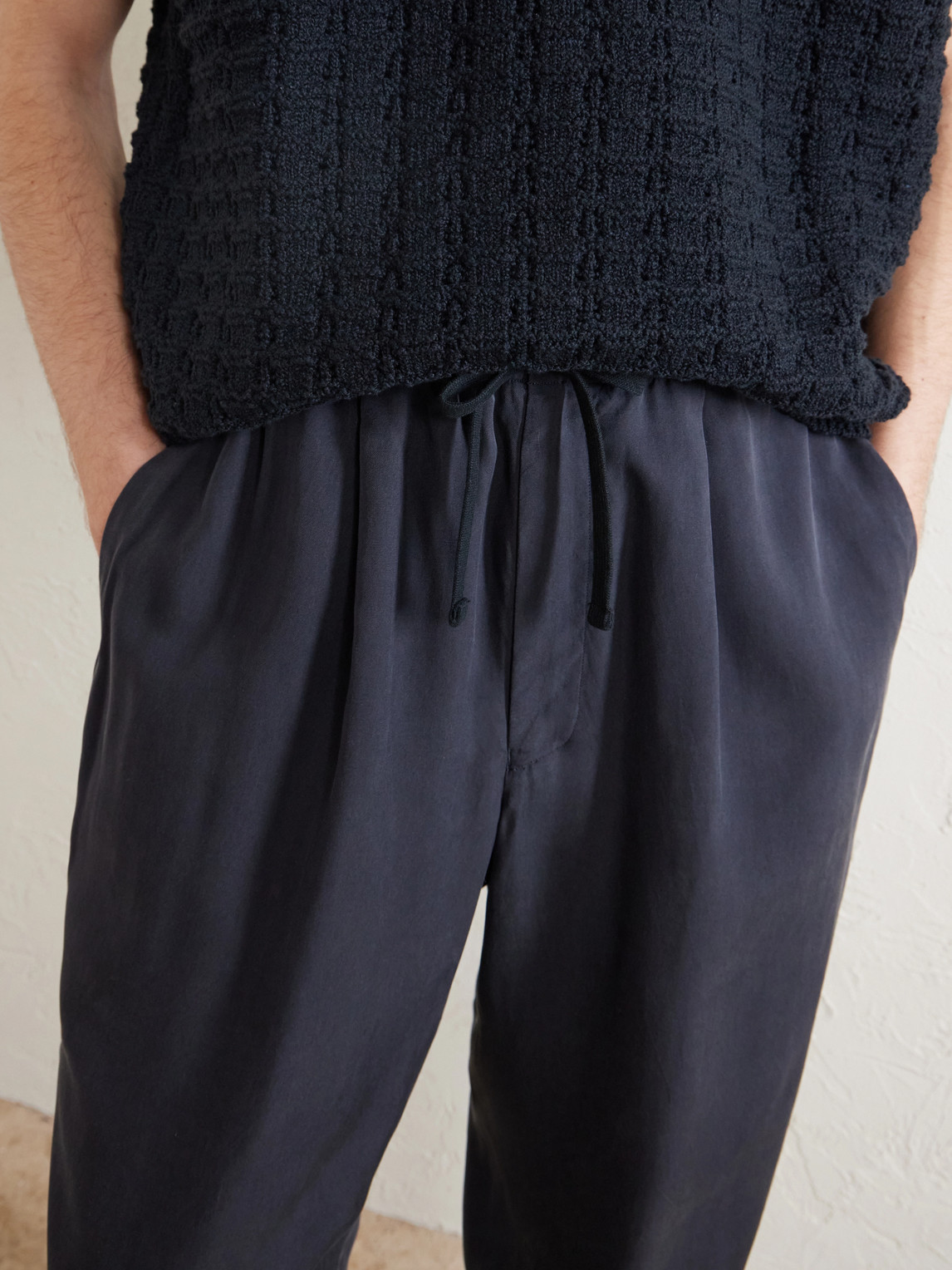 Straight-Leg Silk-Gabardine Drawstring Trousers