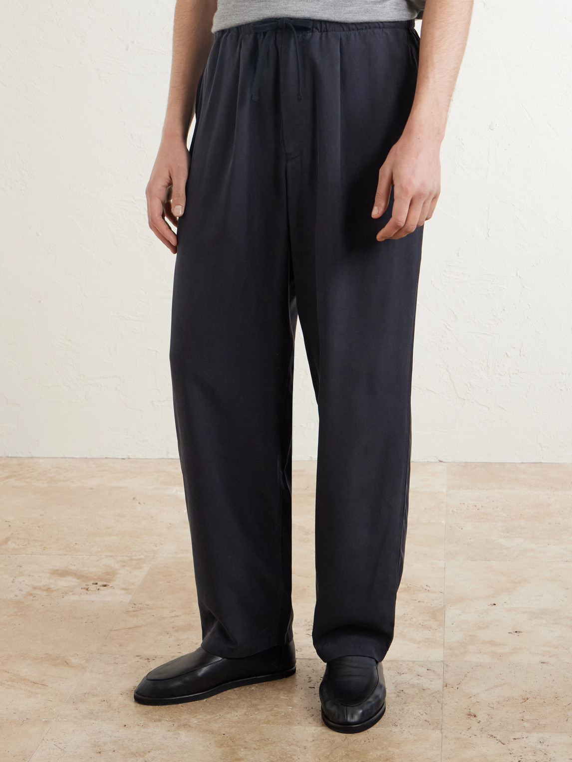 Straight-Leg Silk-Gabardine Drawstring Trousers