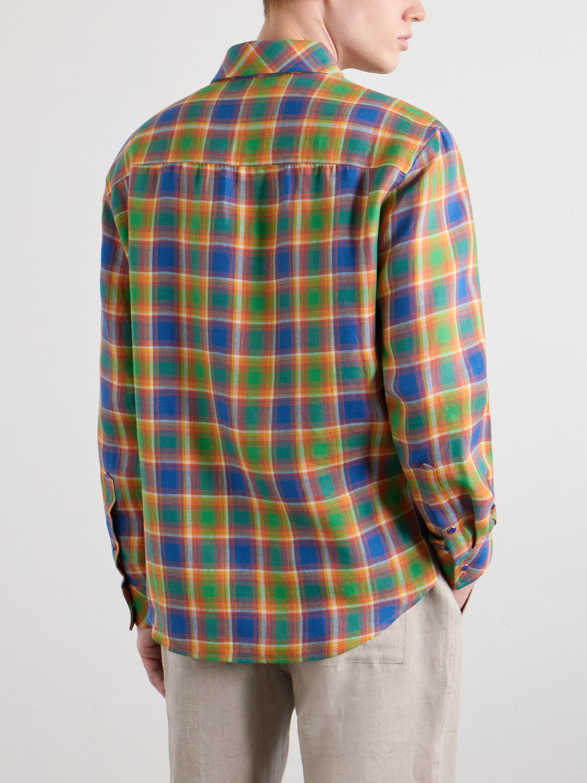  God's True Cashmere - Checked Linen Shirt - Men - Green - S 