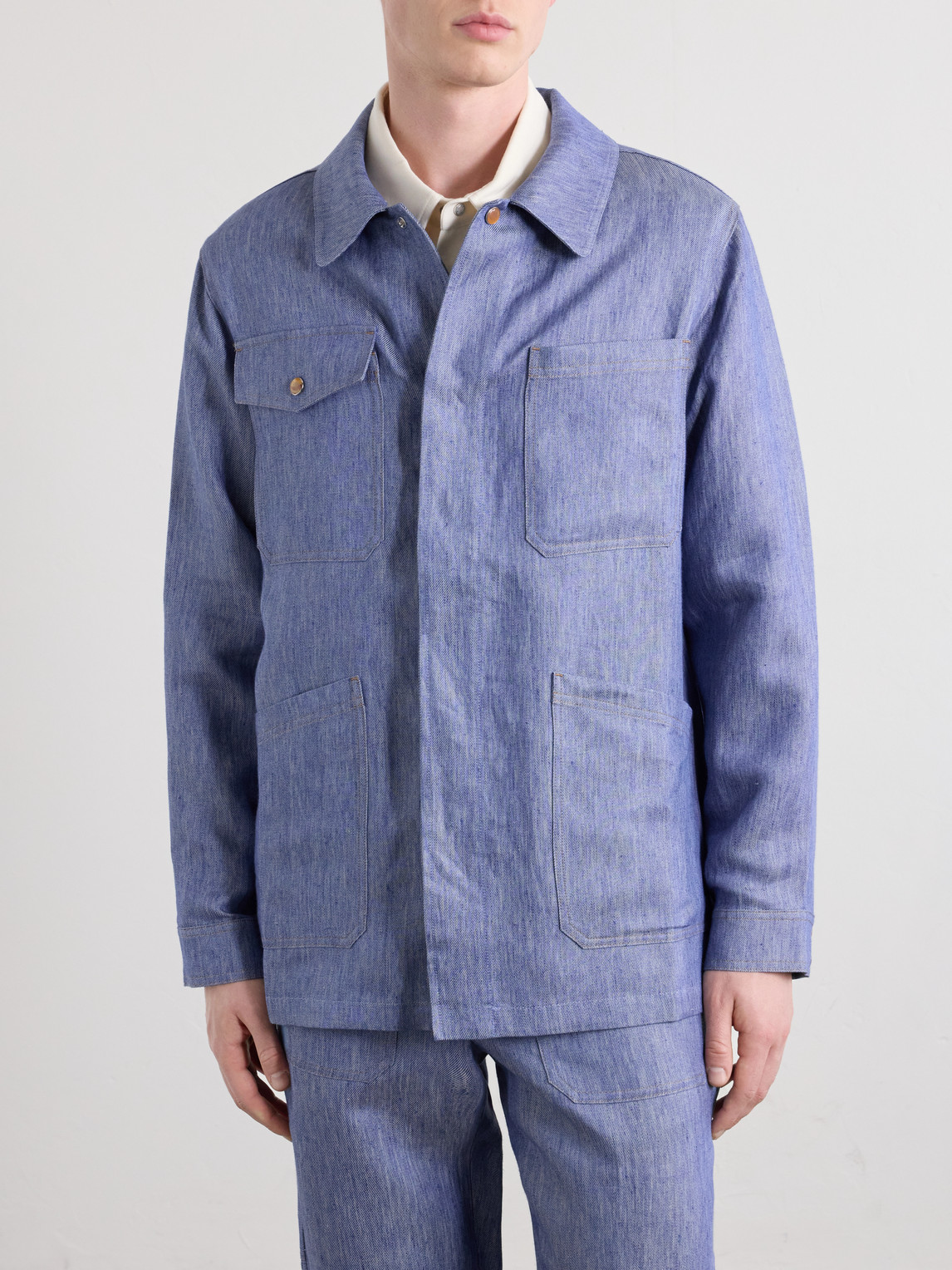  God's True Cashmere - Linen Blouson Jacket - Men - Blue - S 