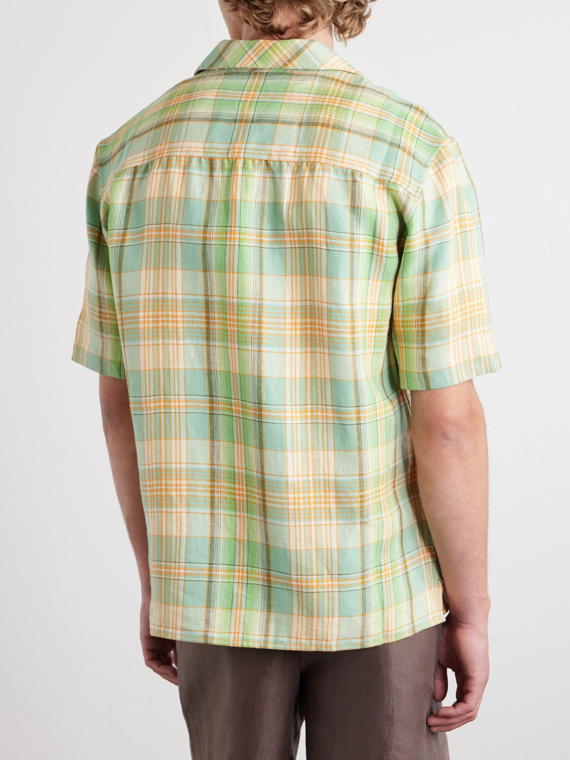 Convertible-Collar Checked Linen