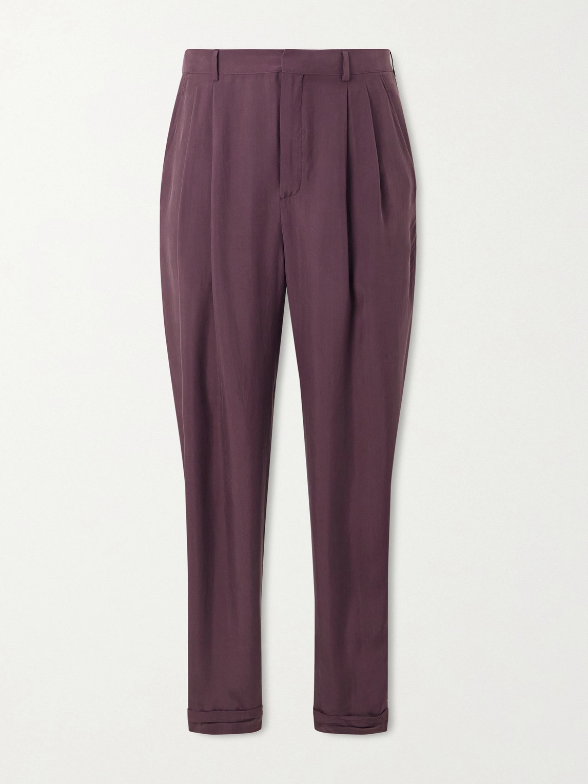Saint Laurent Tapered Belted Pleated Silk Trousers IT 48