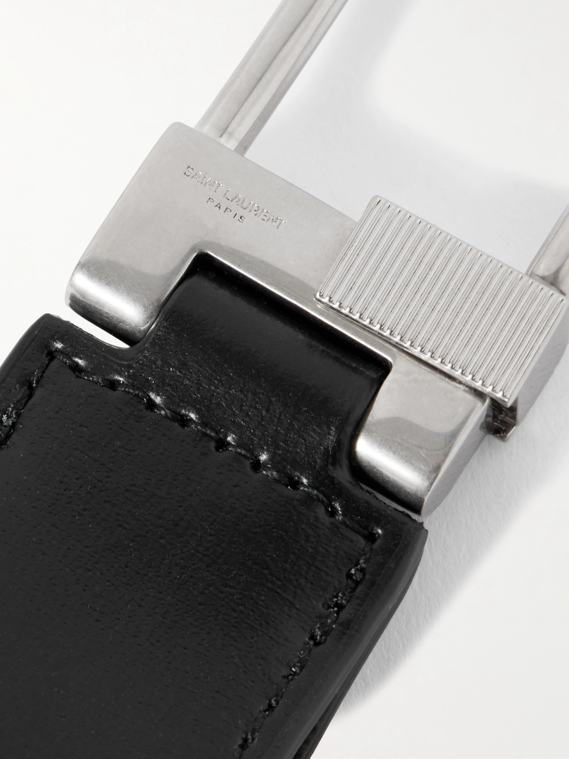  Saint Laurent - Tiny Cassandre Logo-embellished Leather And Silver-tone Key Fob - Men - Black 