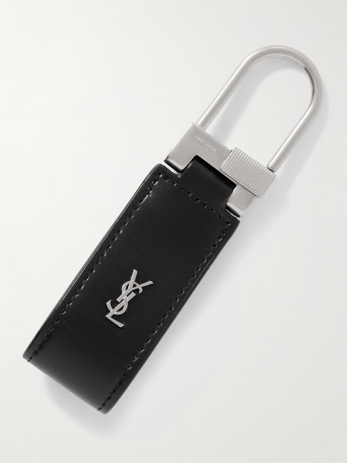 Saint Laurent Tiny Cassandre Logo-Embellished Leather and Silver-Tone Key Fob - Men