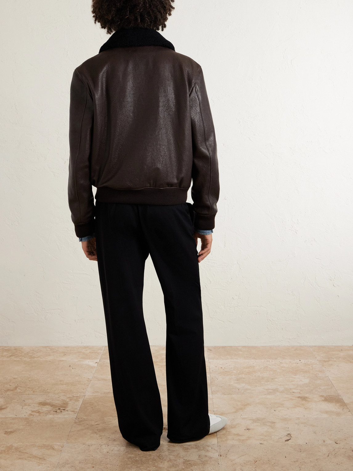 Shearling-Trimmed Full-Grain Leather
