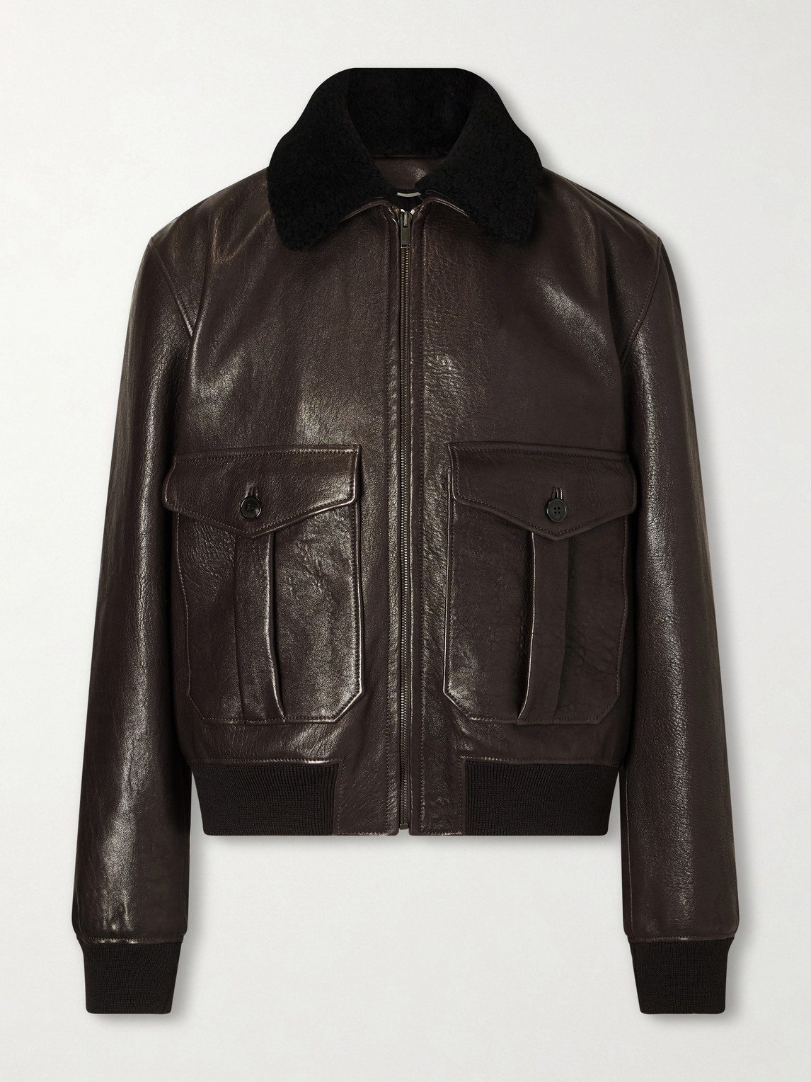 Saint Laurent Shearling-Trimmed Full-Grain Leather Jacket - Men