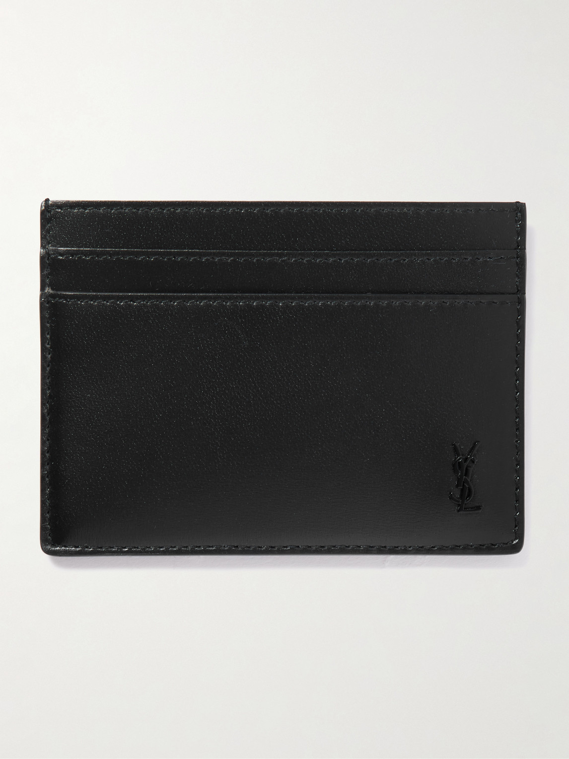 Saint Laurent Tiny Cassandre Logo-appliquéd Leather Cardholder In Black