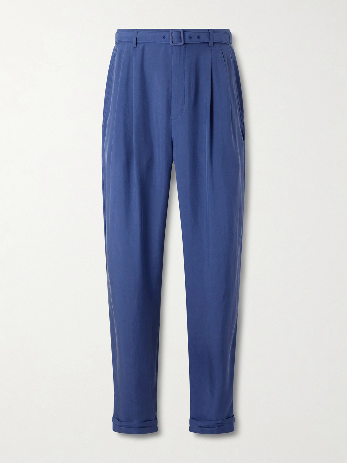 Saint Laurent Tapered Belted Pleated Silk Trousers IT 48