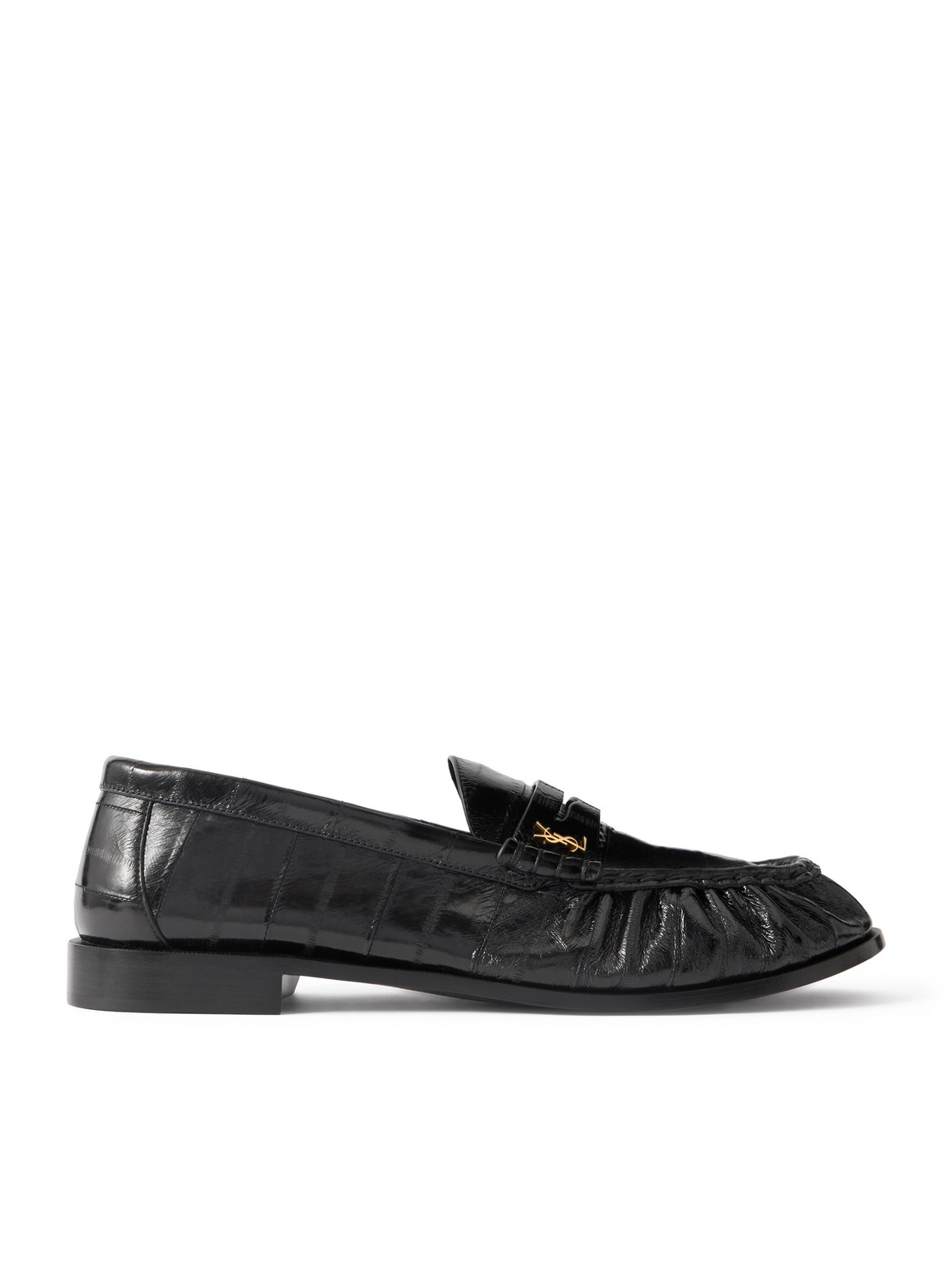Saint Laurent Le Loafer Monogram Logo-appliquéd Eel Penny Loafers In Black